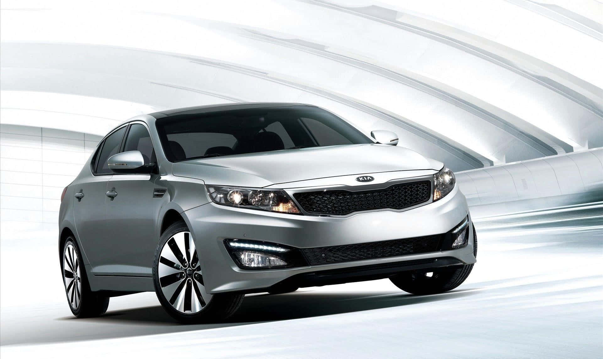 Kia Optima, sleek silver, futuristic white tunnel, Full HD Desktop Wallpaper