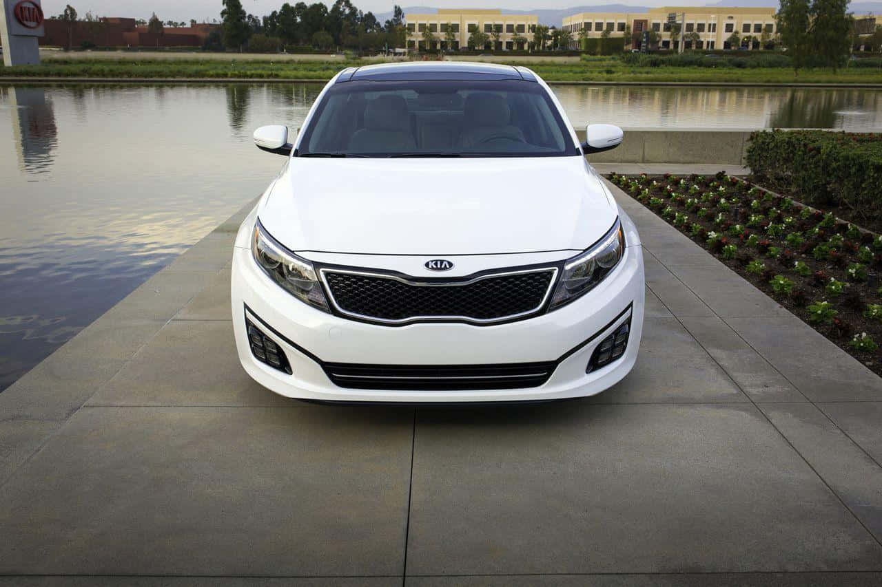 Kia Optima, white, stone patio, HD Desktop Wallpaper