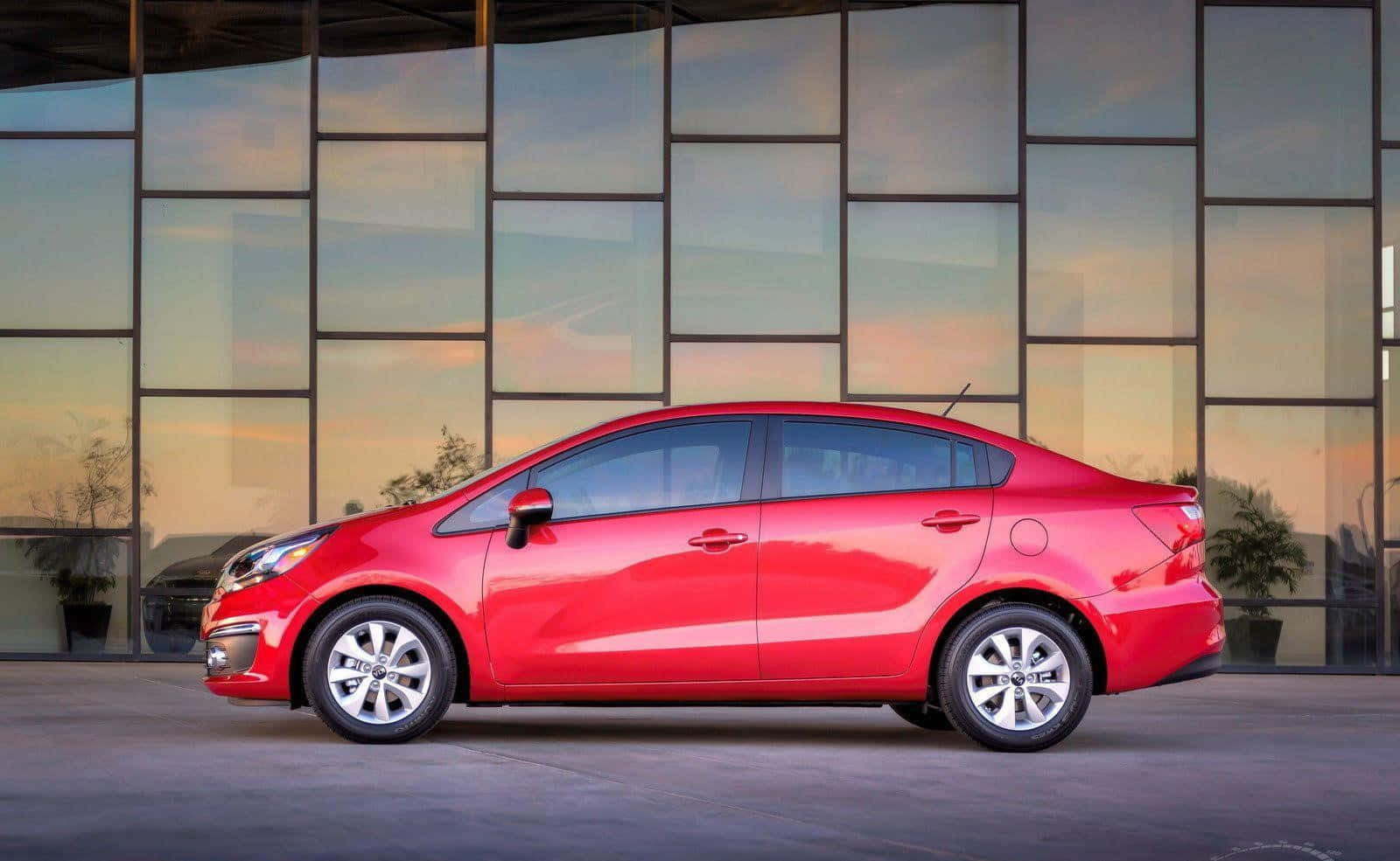 Kia Rio, twilight, vibrant red, HD Desktop Wallpaper