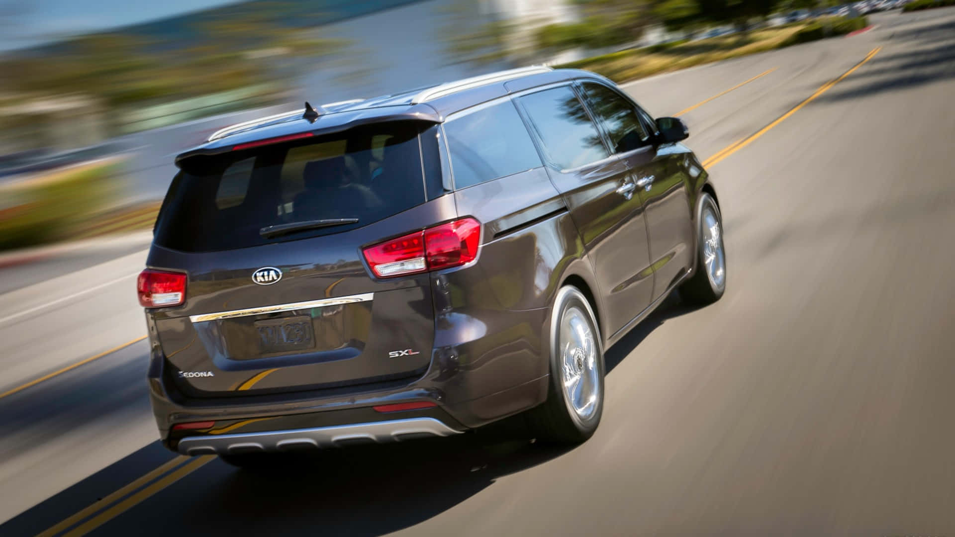 Kia Sedona, dark gray, sunlit highway, Full HD Desktop Wallpaper