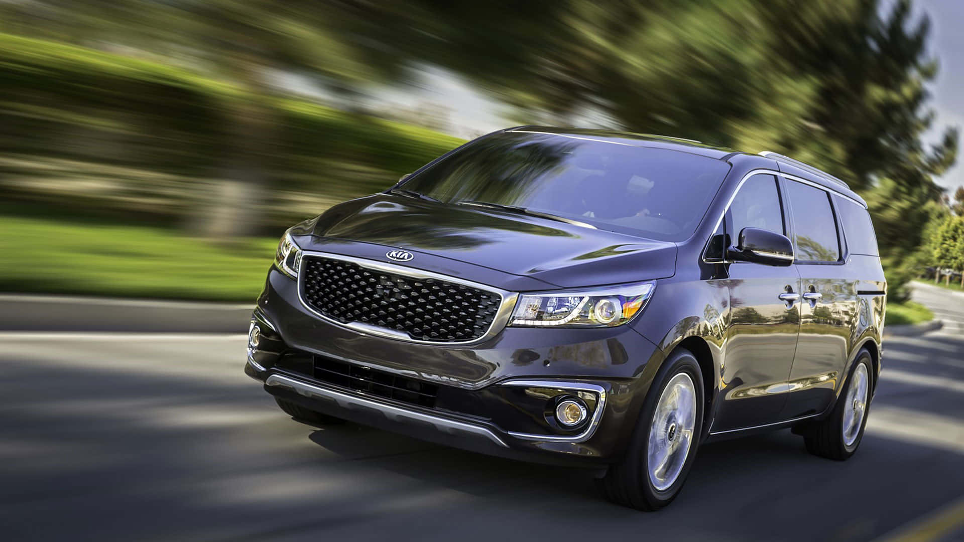 Kia Sedona, dark gray, sunlit road, Full HD Desktop Wallpaper