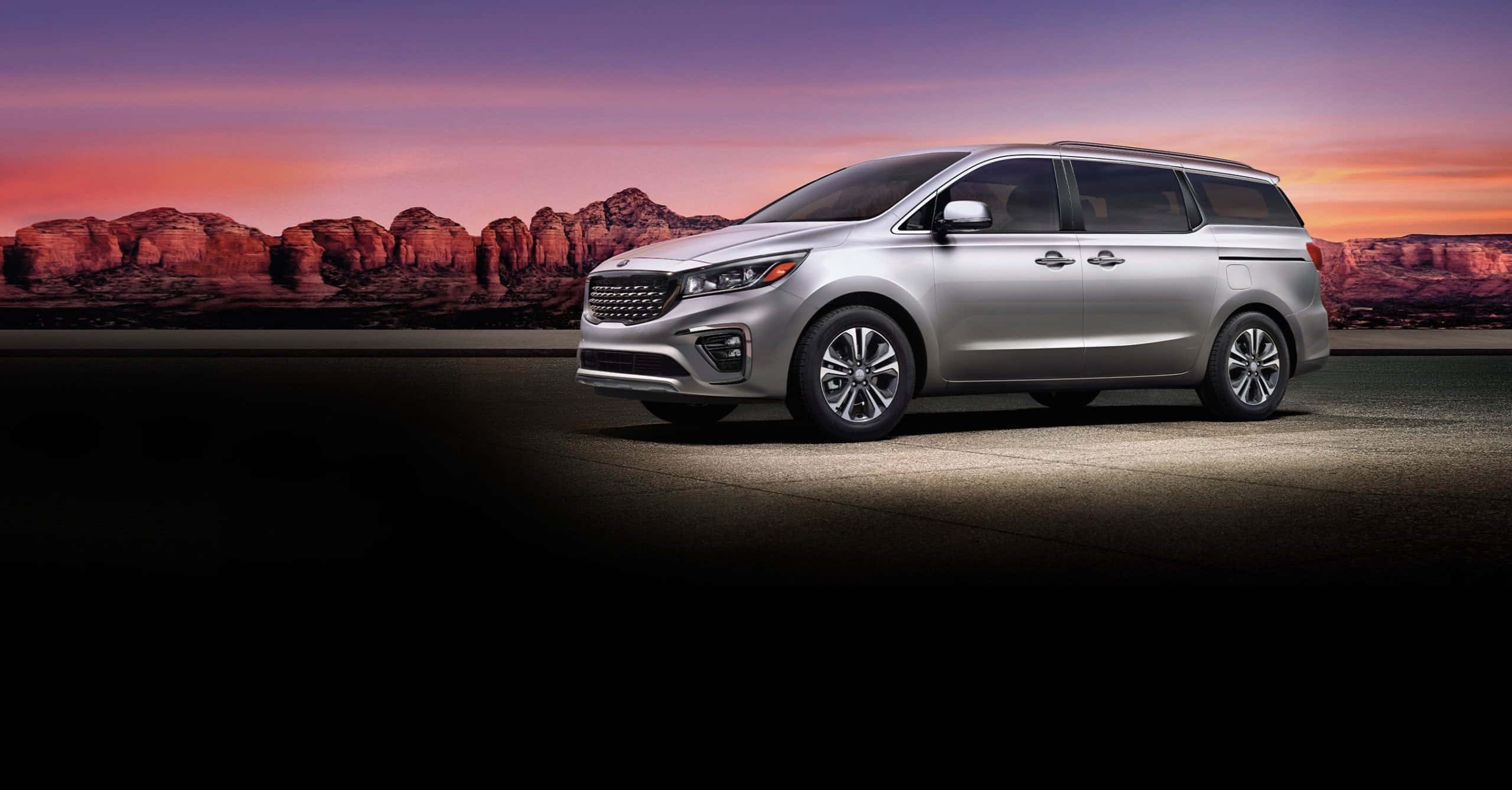 Kia Sedona, silver, dark road, 2K Desktop Wallpaper