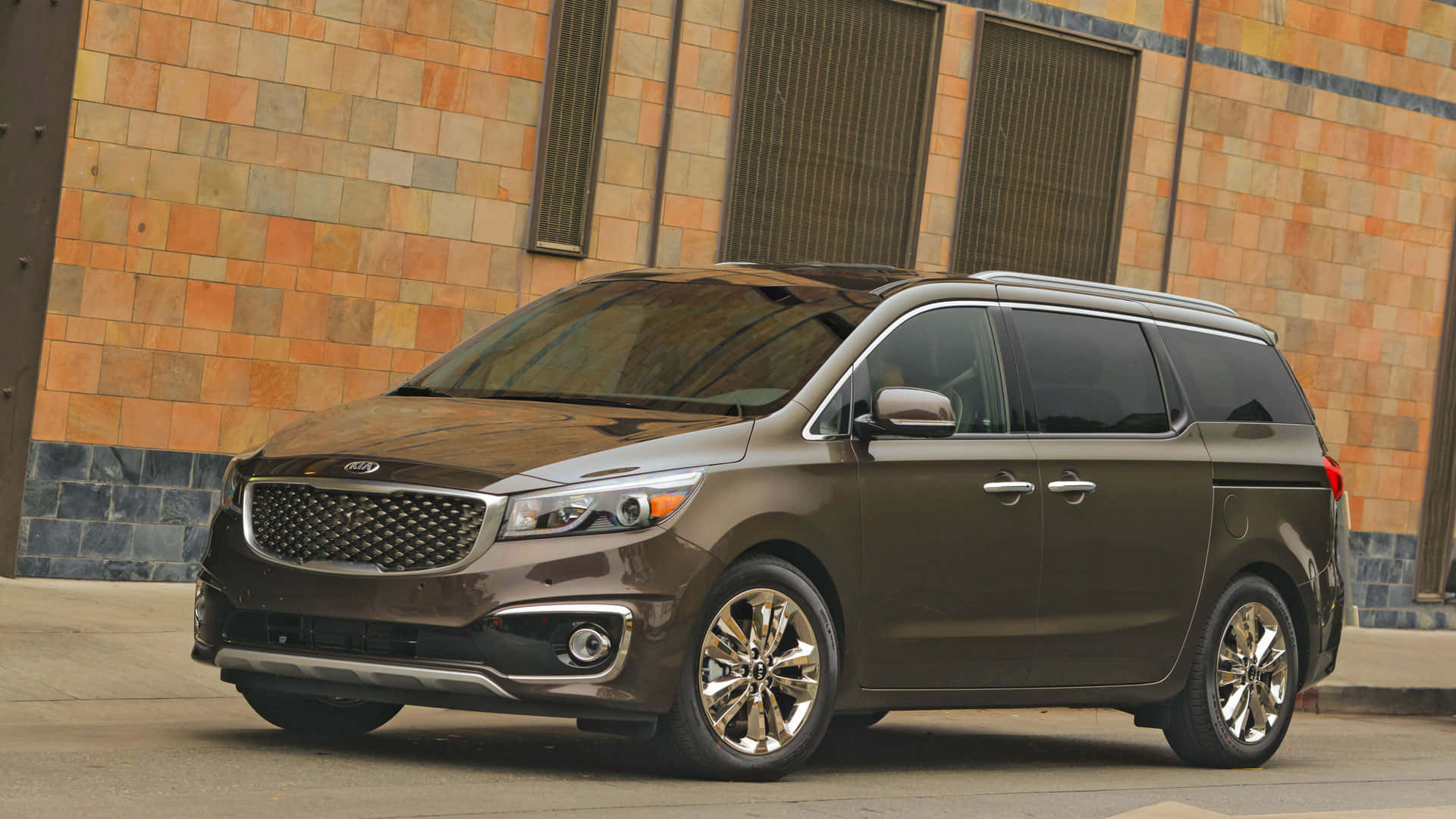 Kia Sedona, brown, sidewalk, Full HD Desktop Wallpaper