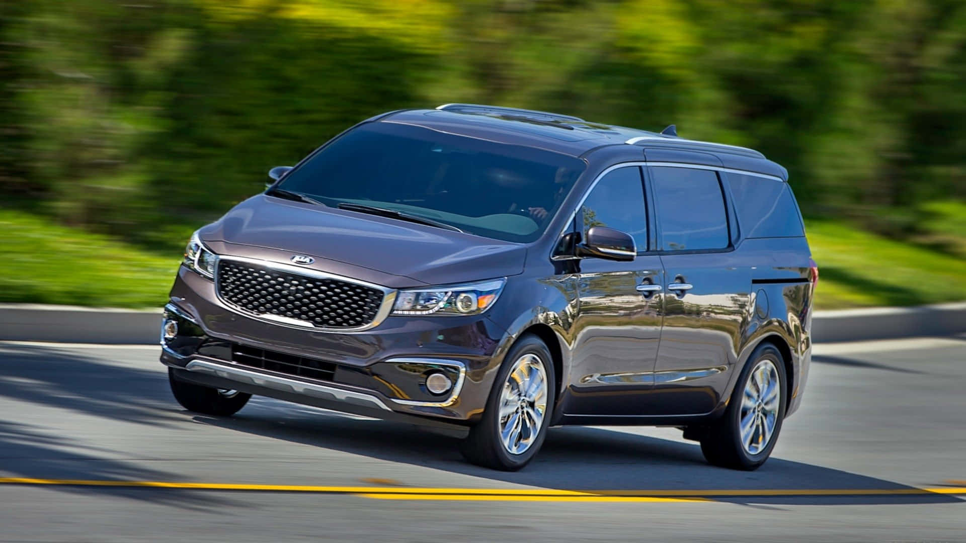 Kia Sedona, dark gray, sunlit road, Full HD Desktop Wallpaper