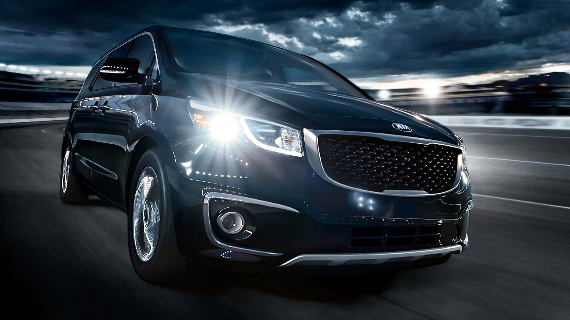 Kia Sedona, black, glowing headlights, Full HD Desktop Wallpaper