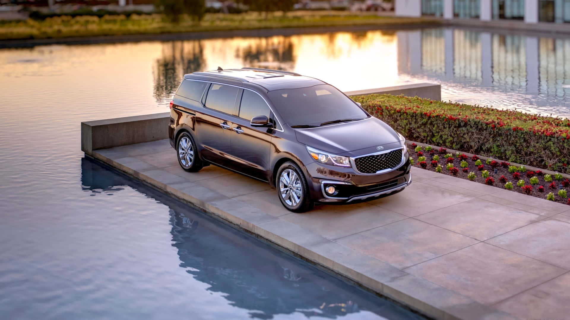Kia Sedona, dark gray, stone platform, Full HD Desktop Wallpaper