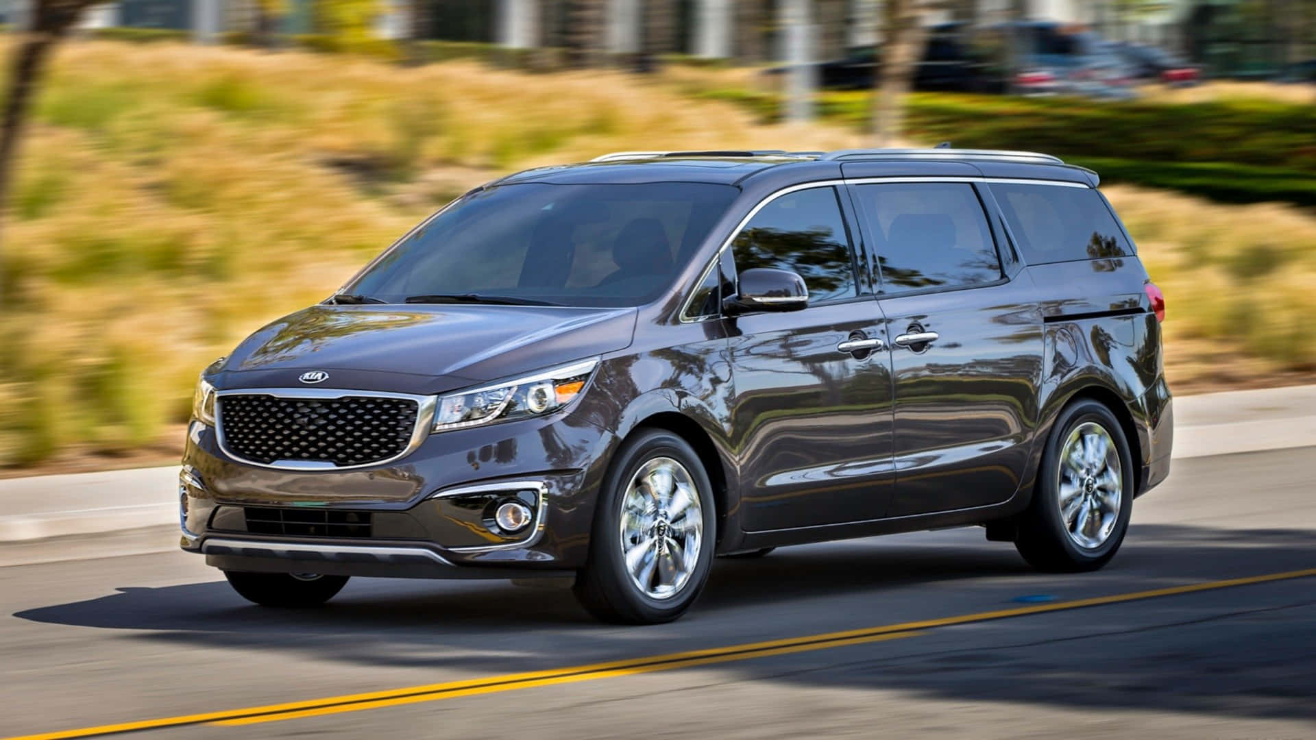2023 Kia Sedona, dark gray, sunlit road, Full HD Desktop Wallpaper
