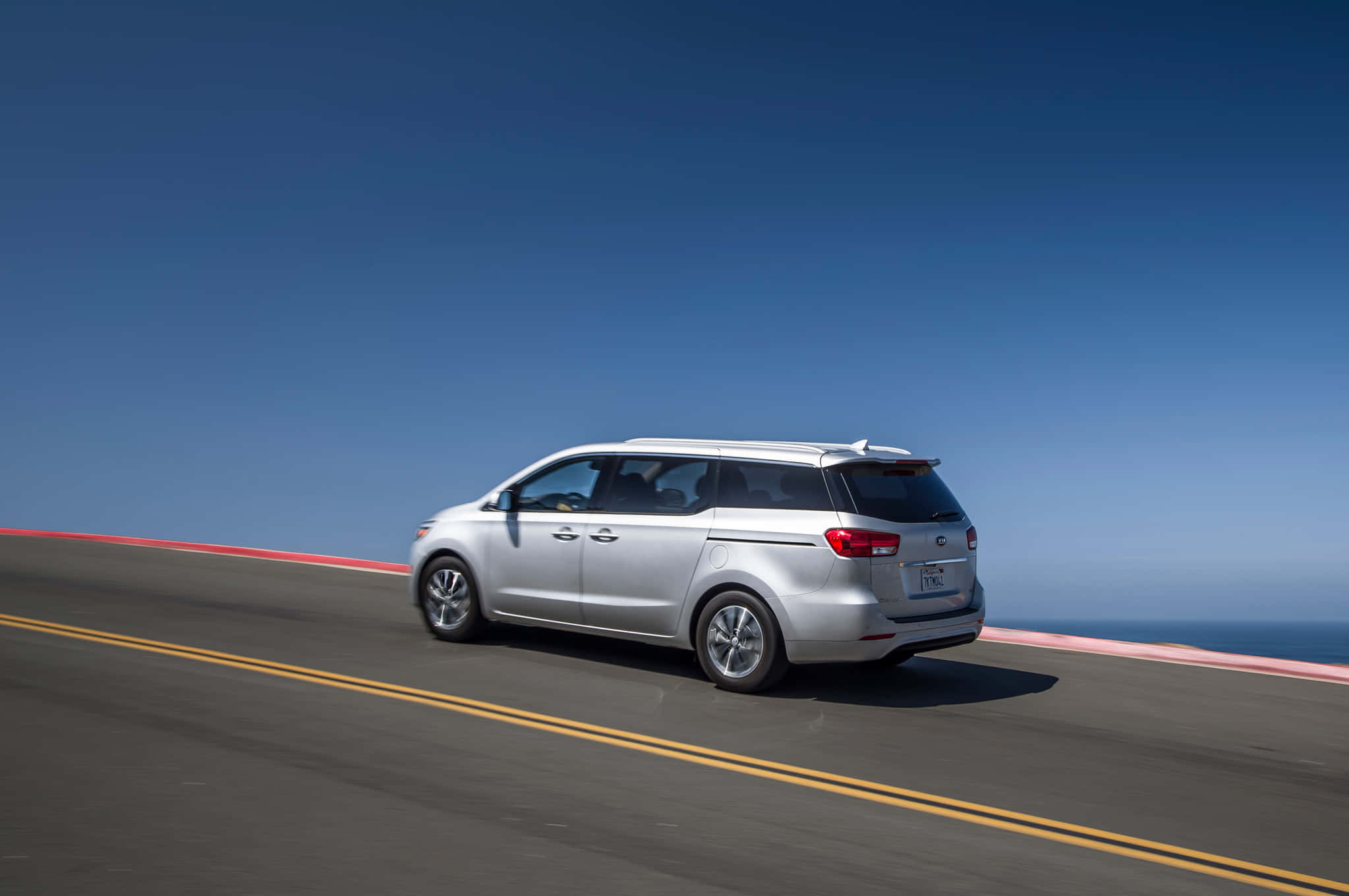 Kia Sedona, silver, coastal highway, Full HD Desktop Wallpaper