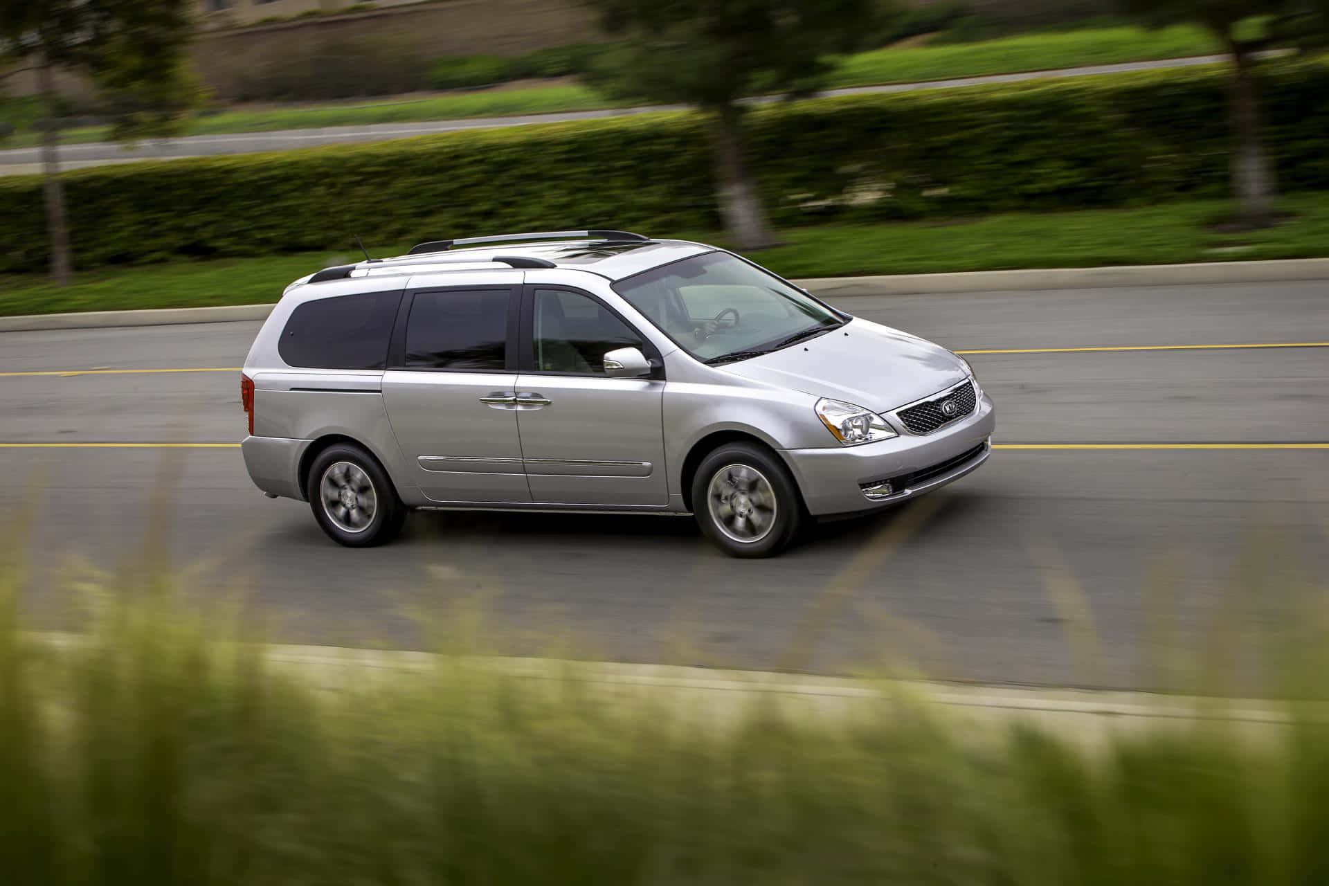 Kia Sedona, silver, sunlit road, Full HD Desktop Wallpaper