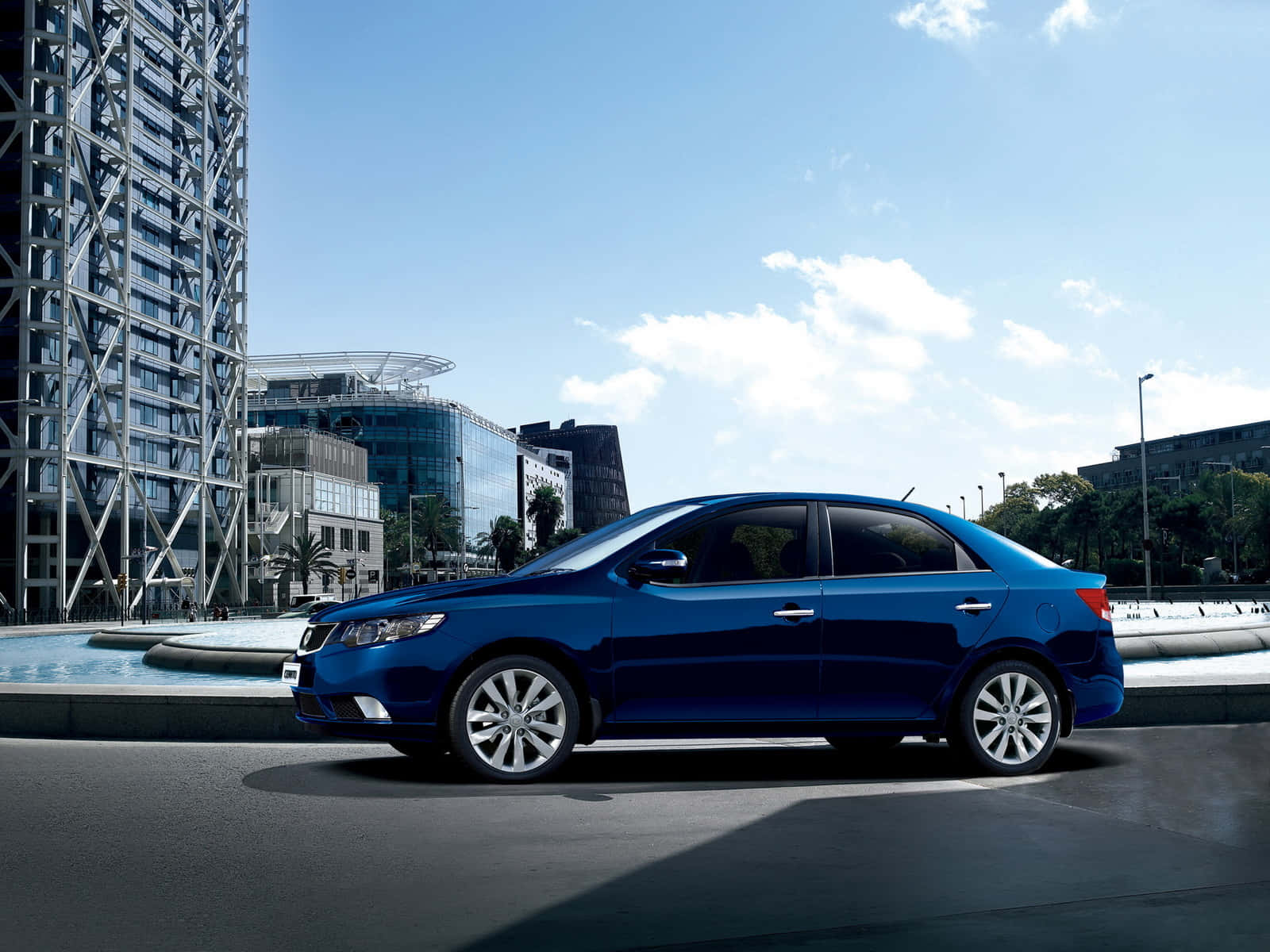 Kia Spectra, lustrous blue, city street, HD Desktop Wallpaper