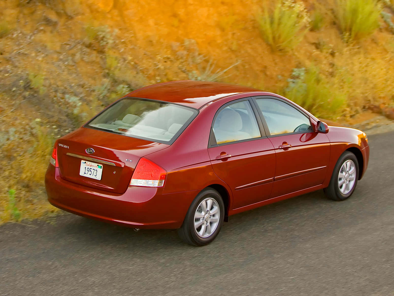 Kia Spectra, glossy red, sedan, HD Desktop Wallpaper