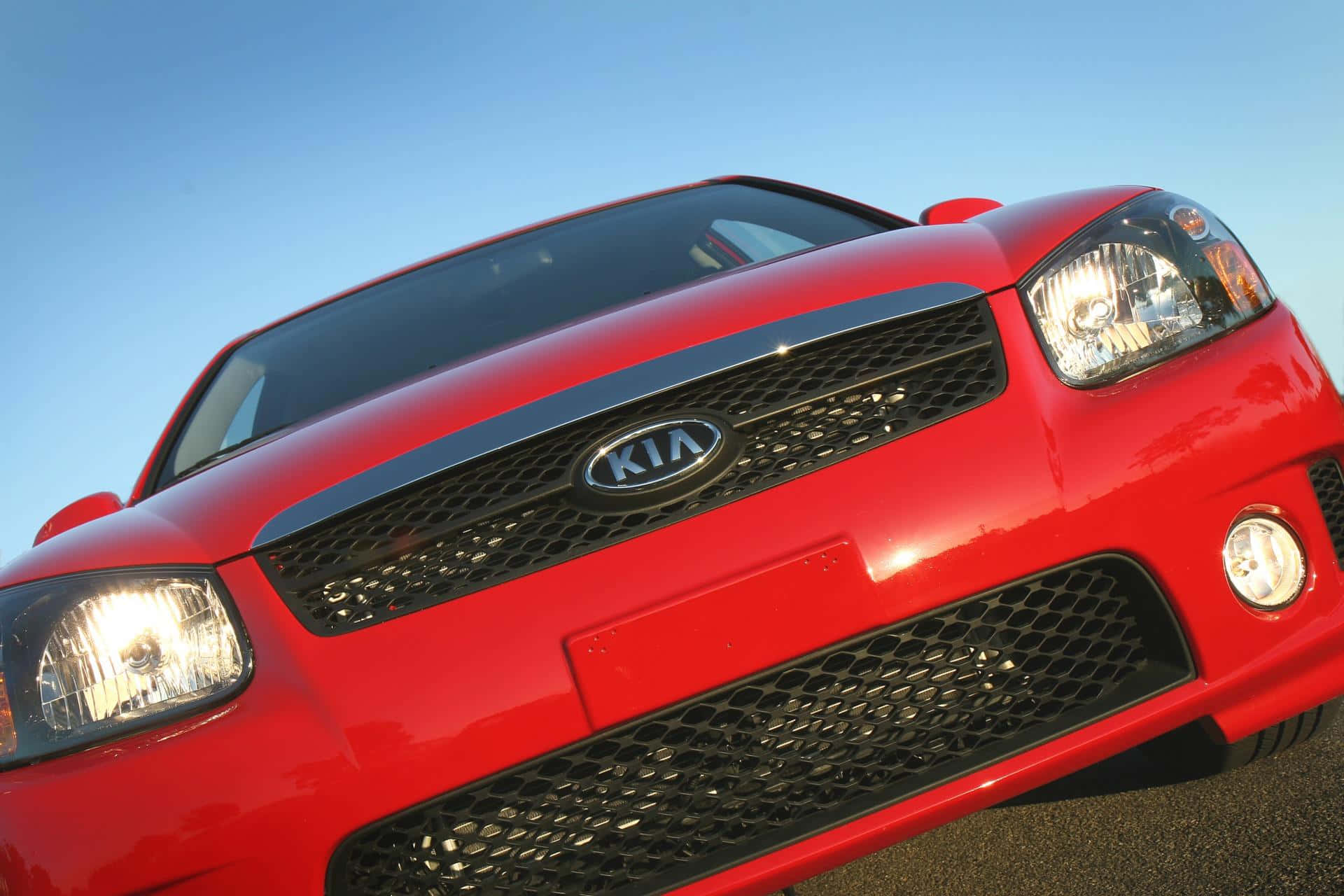 Kia Spectra, vibrant red, clear blue skies, Full HD Desktop Wallpaper