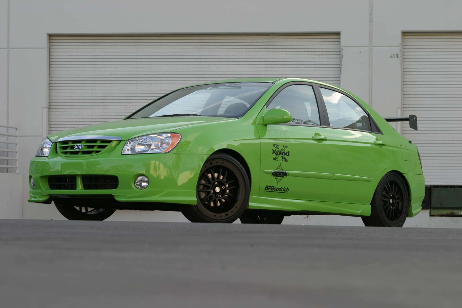 Kia Spectra, lime green, black rims, Full HD Desktop Wallpaper