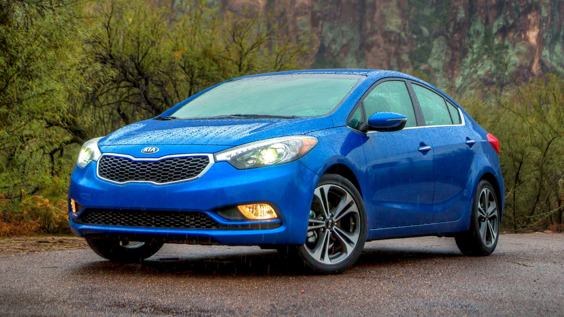 Kia Spectra, vibrant blue, rain, Full HD Desktop Wallpaper