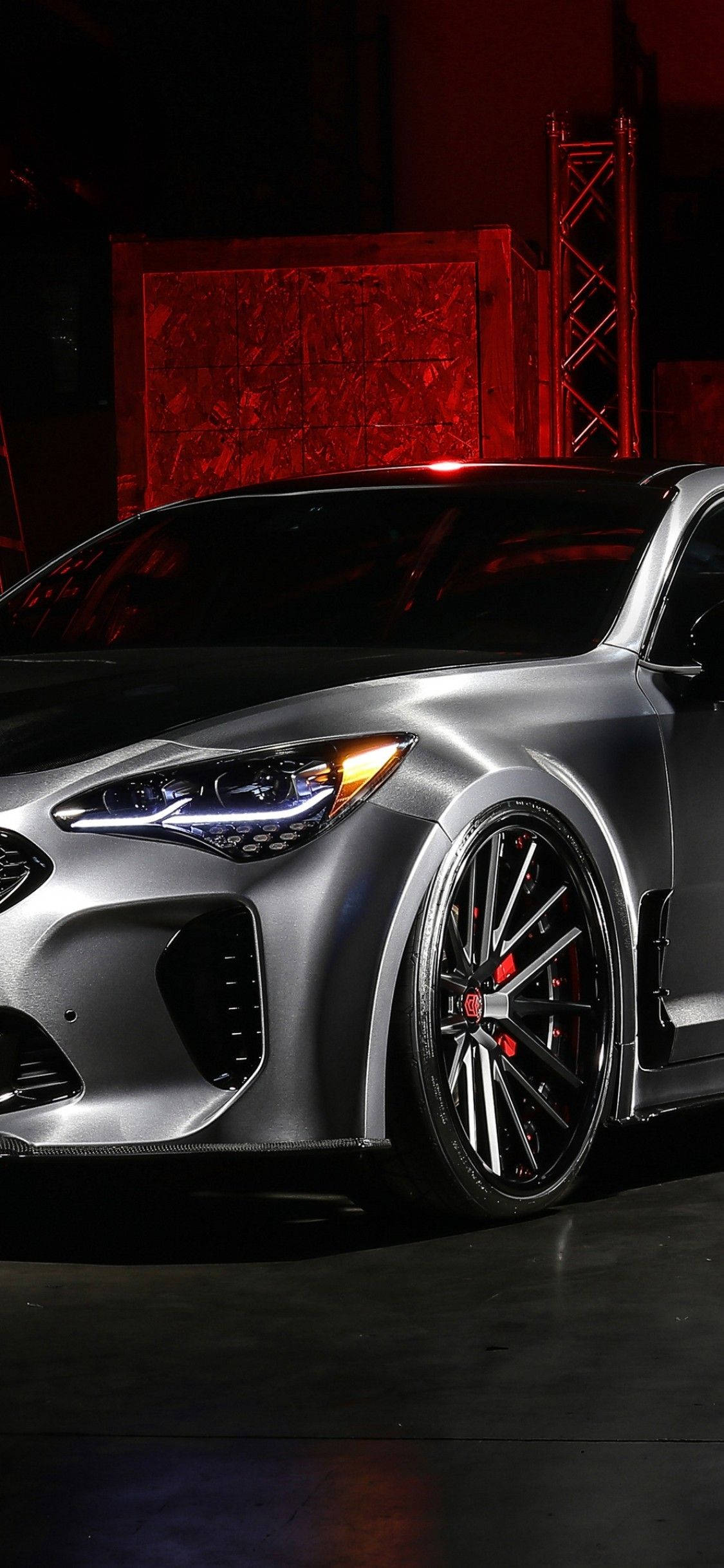 Kia Stinger, silver, glowing headlights, Full HD Phone Wallpaper