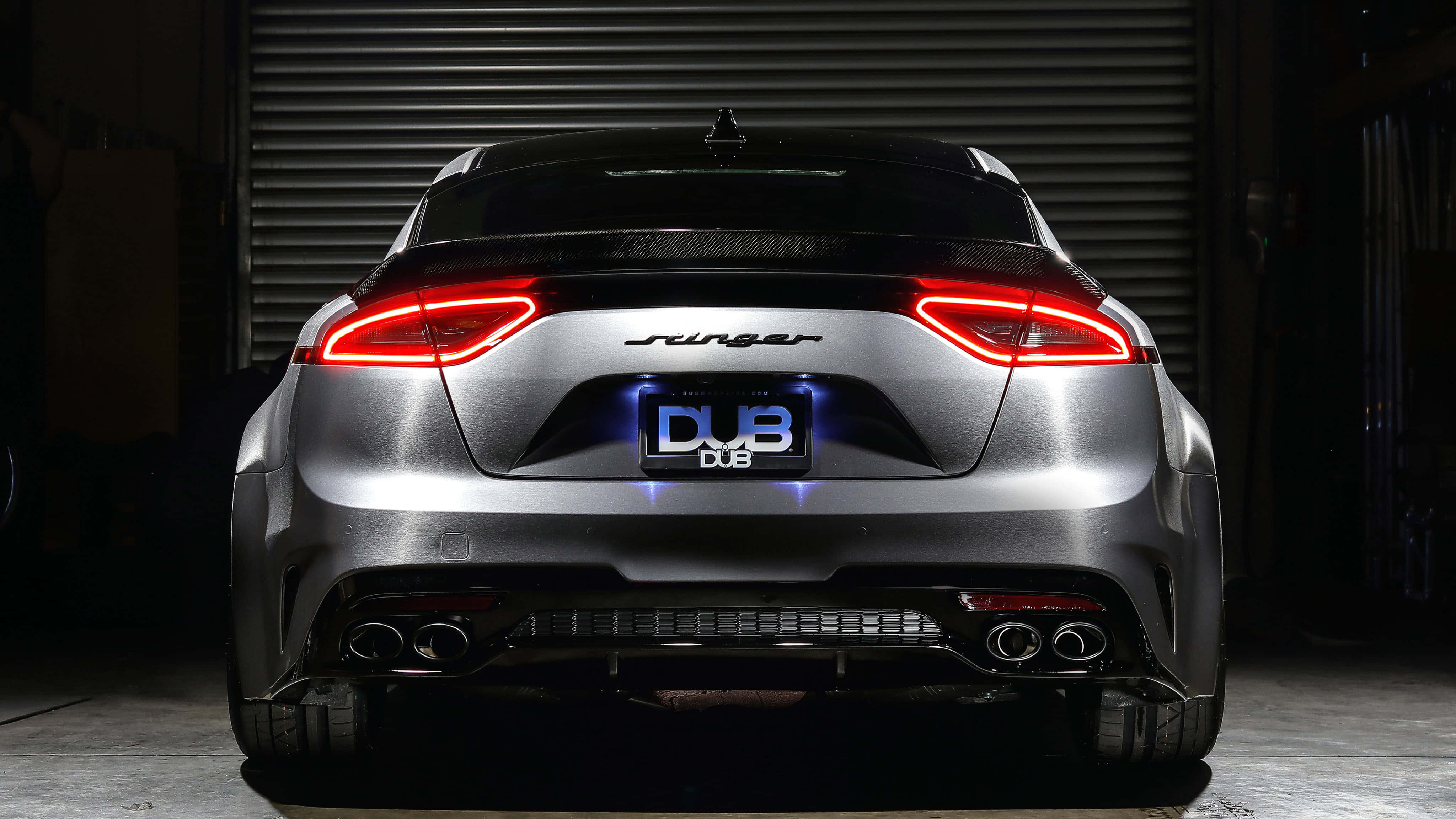 Kia Stinger, silver, glowing red taillights, 4K Desktop Wallpaper