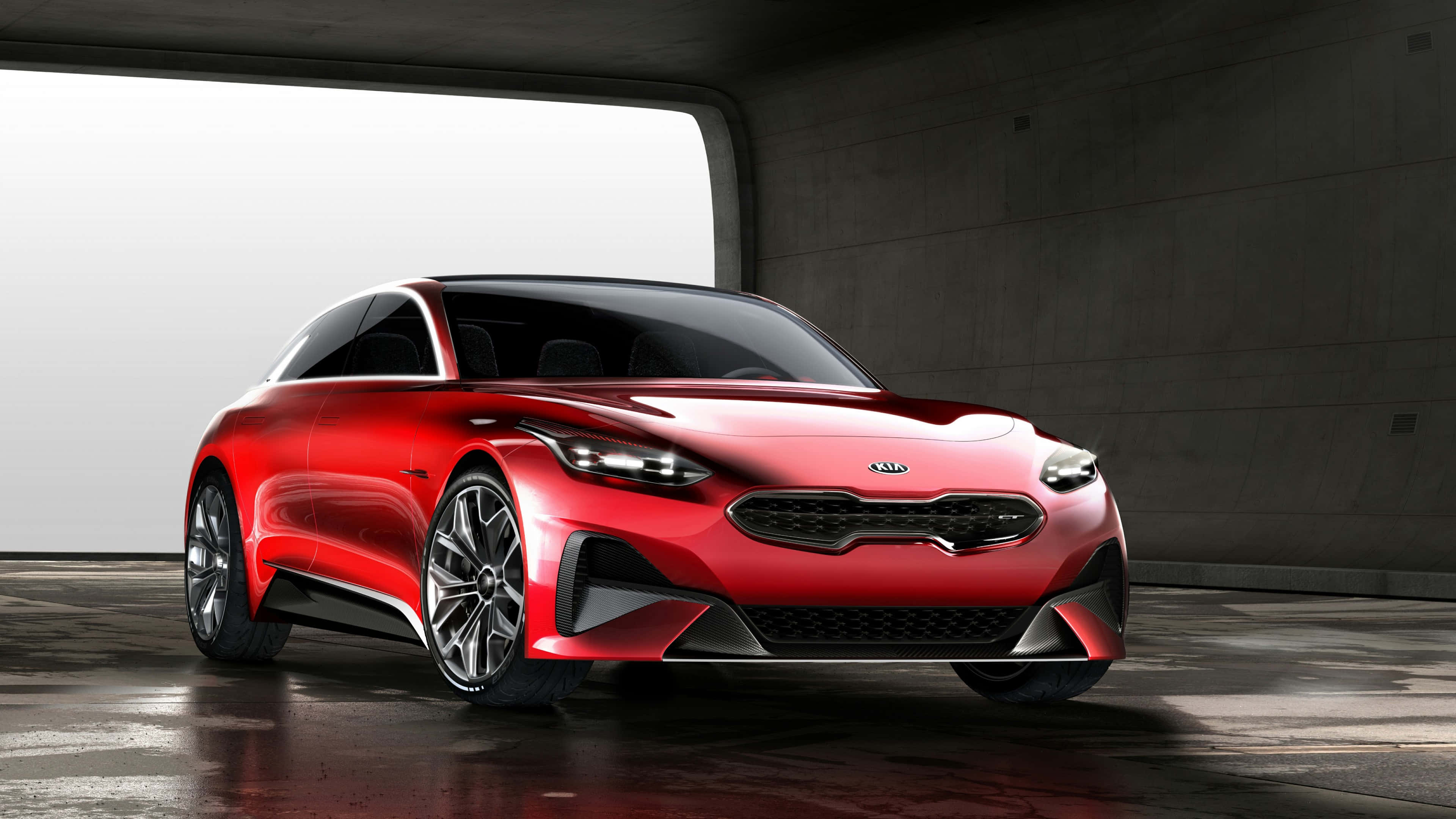 Kia Stinger, red, studio lights, 4K Desktop Wallpaper