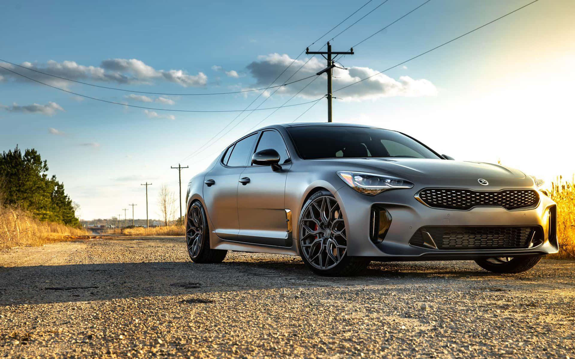 Kia Stinger, silver, gravel road, Full HD Desktop Wallpaper