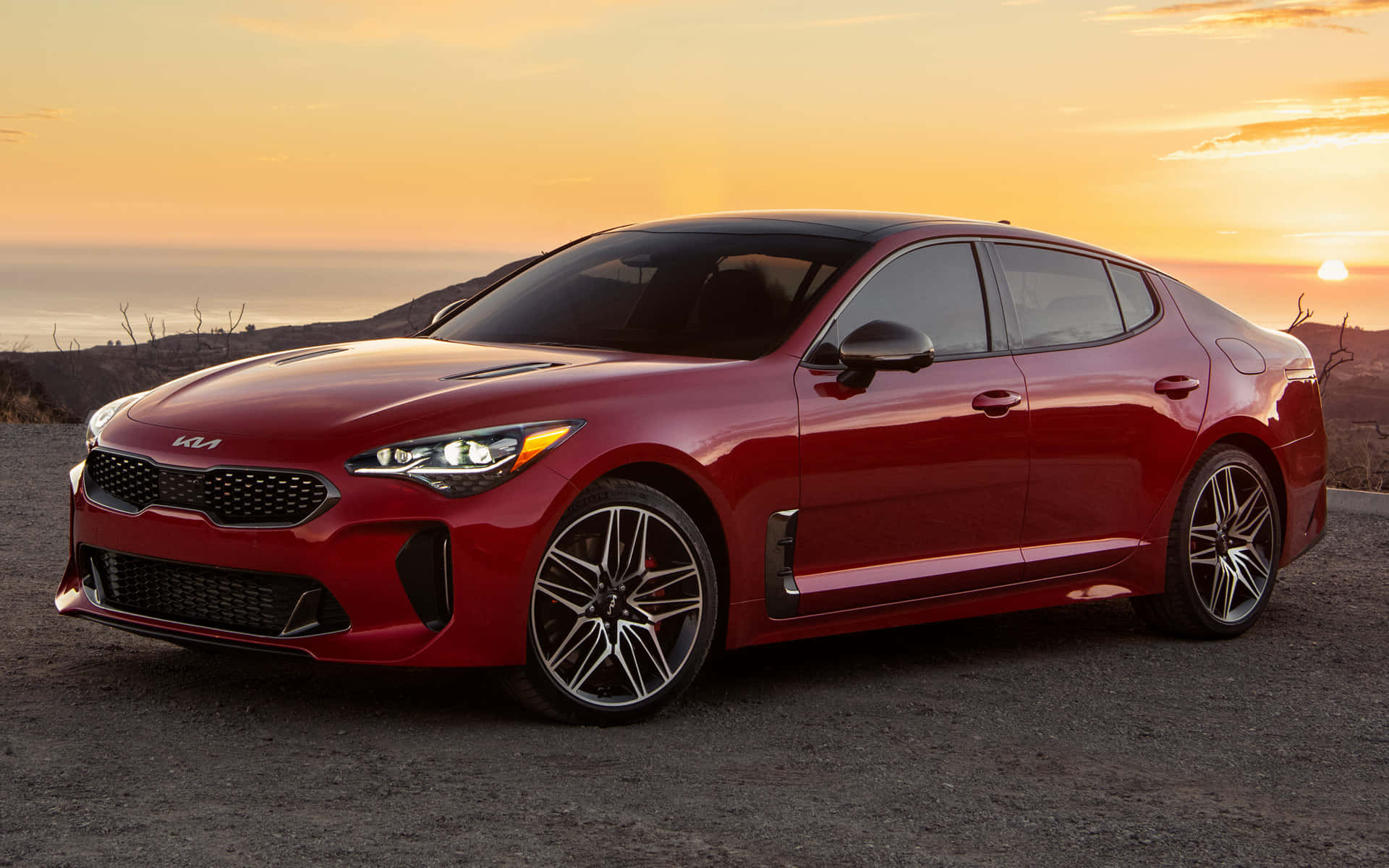 Kia Stinger, red, glossy, Full HD Desktop Wallpaper
