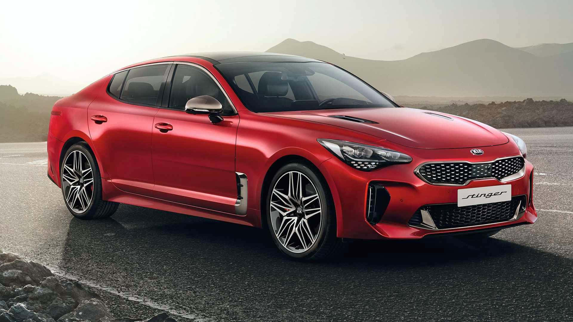 Kia Stinger, glossy red, sports sedan, Full HD Desktop Wallpaper