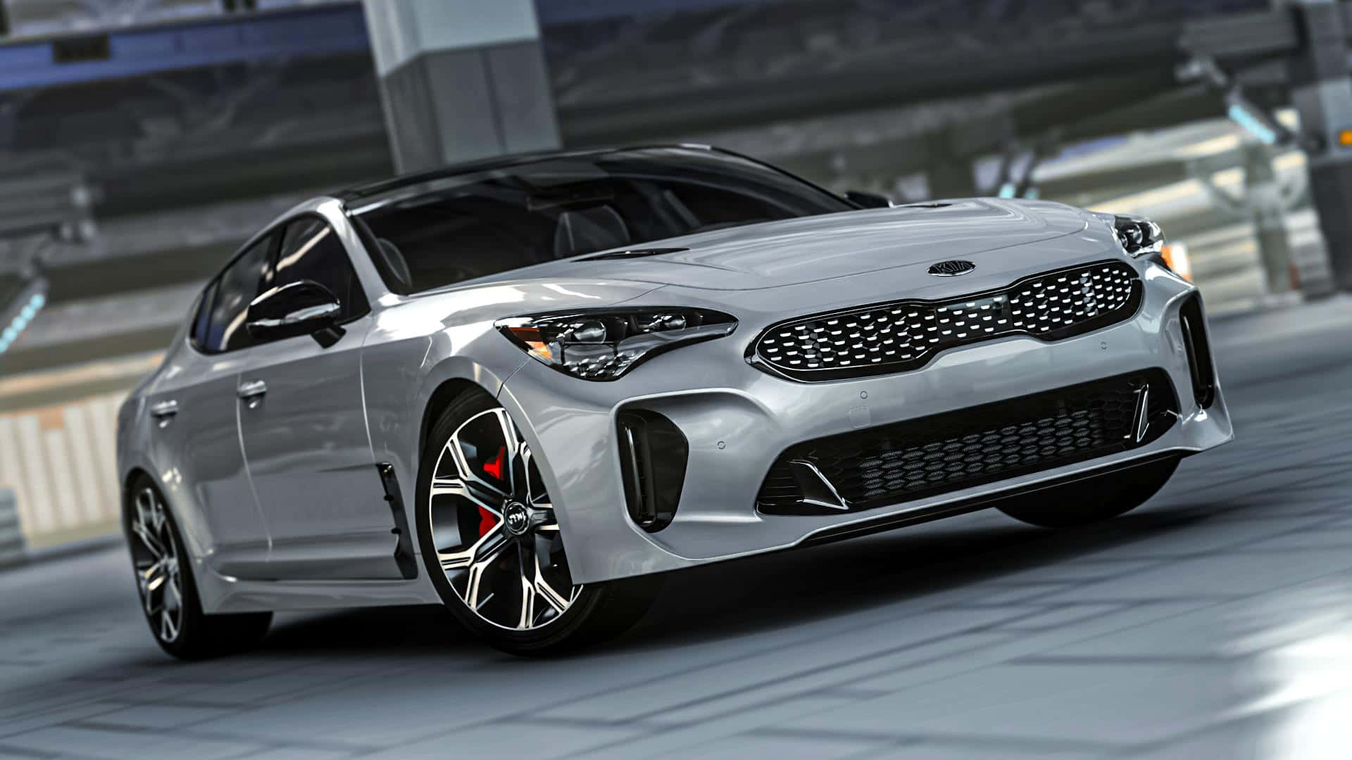 Kia Stinger, silver, red brake calipers, Full HD Desktop Wallpaper