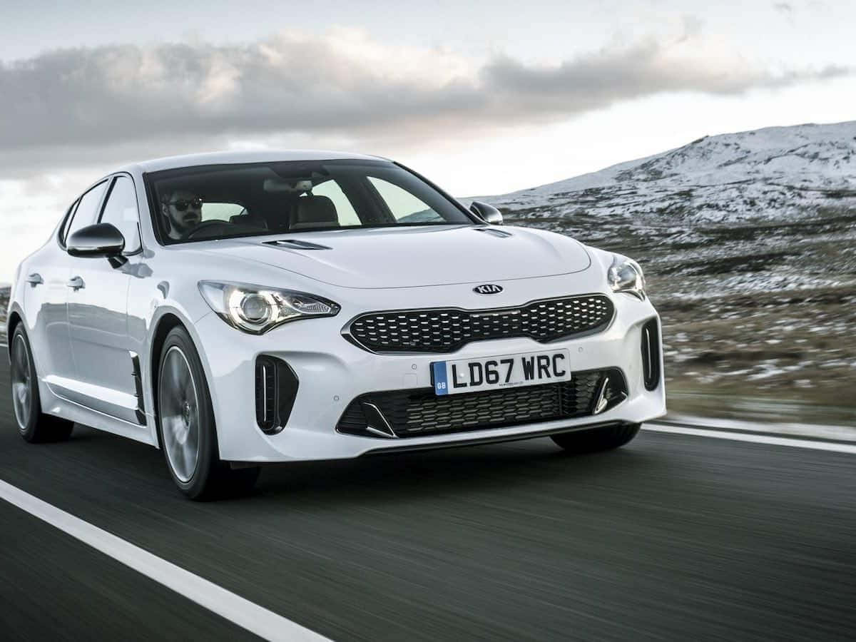 Kia Stinger, white, winding road, SD Desktop Wallpaper