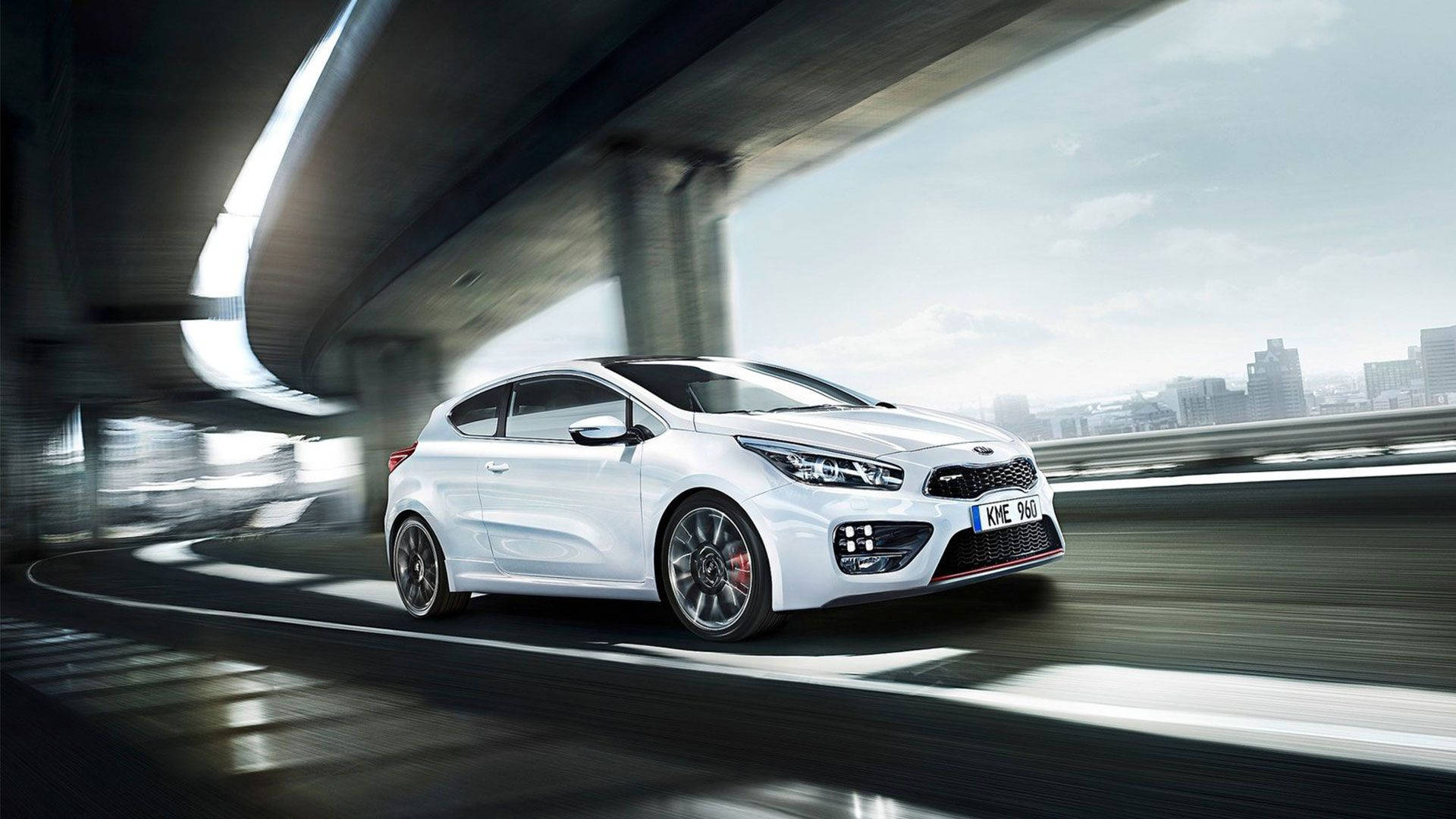 Kia, white sports car, modern overpass, Full HD Desktop Wallpaper