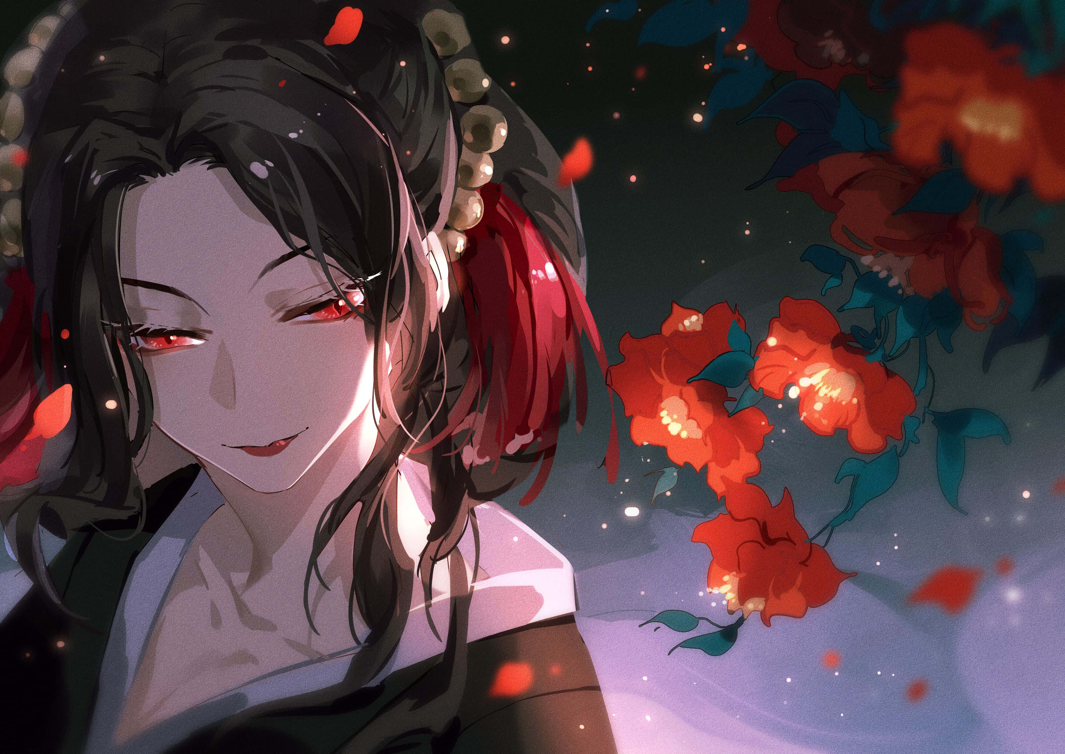 Kibutsuji Muzan, red eyes, dark hair, 2K Desktop Wallpaper