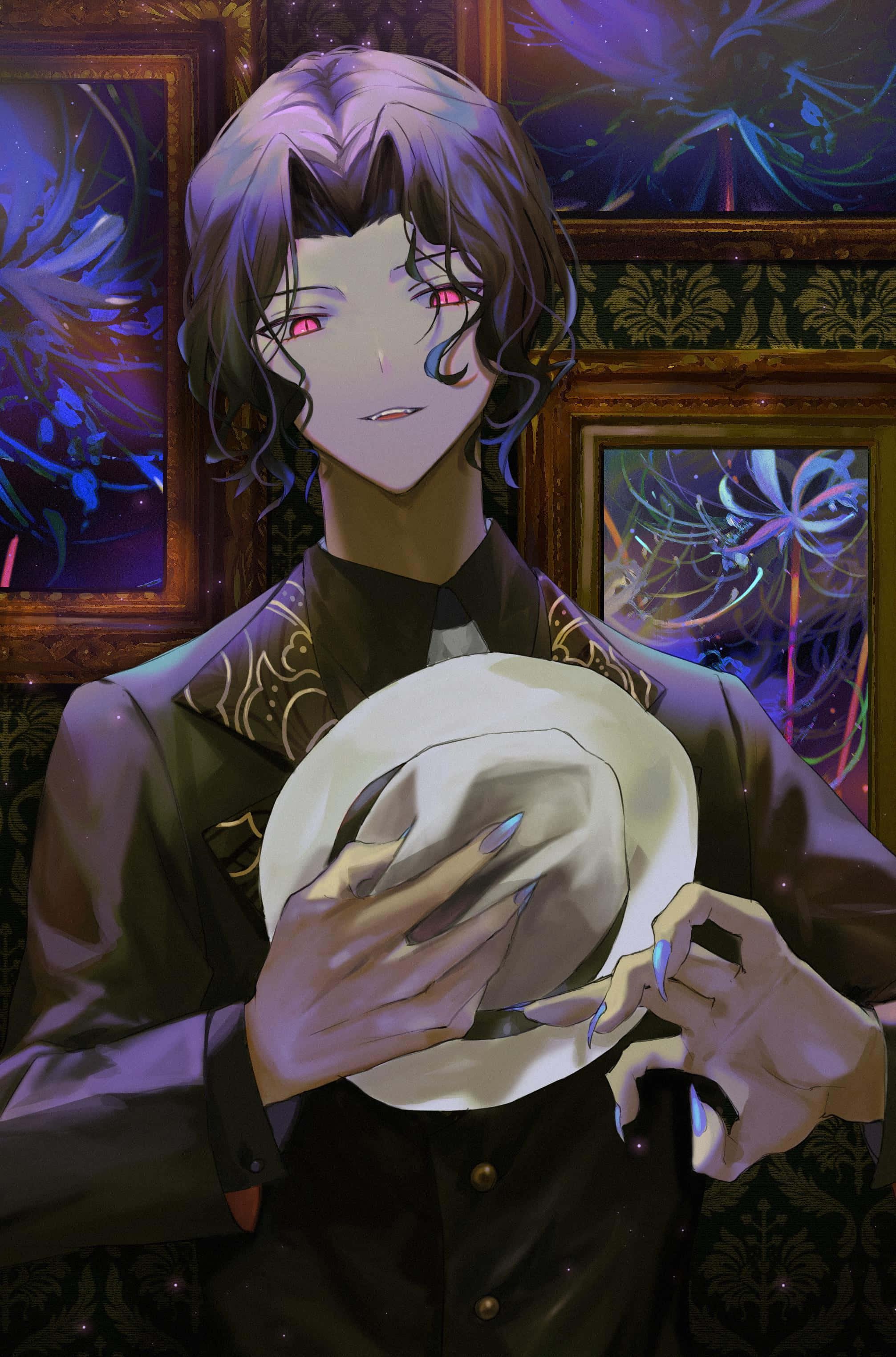 Kibutsuji Muzan, purple hair, red eyes, 2K Phone Wallpaper