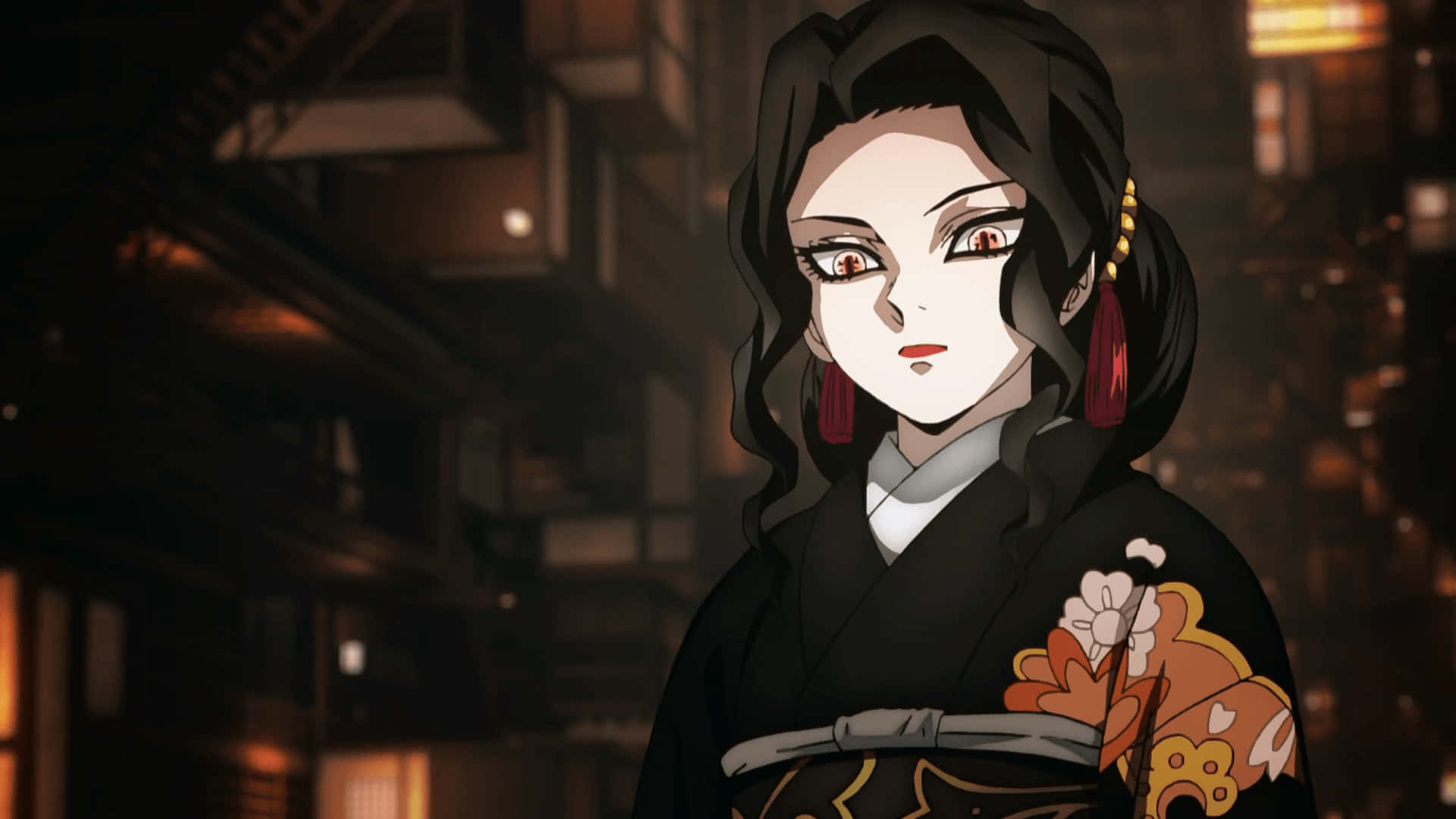 Kibutsuji Muzan, girl version, black kimono, Full HD Desktop Wallpaper