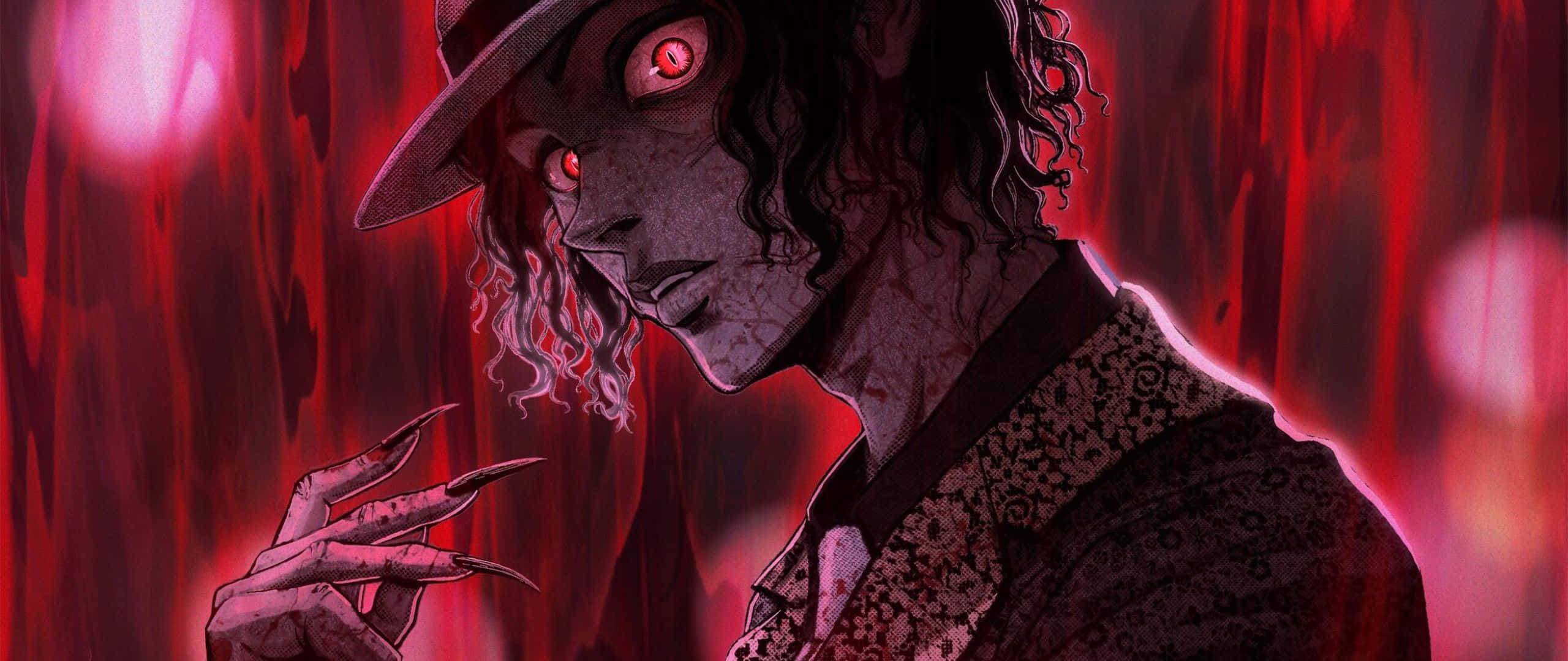 Kibutsuji Muzan, glowing red eyes, clawed hand, 2K Desktop Wallpaper