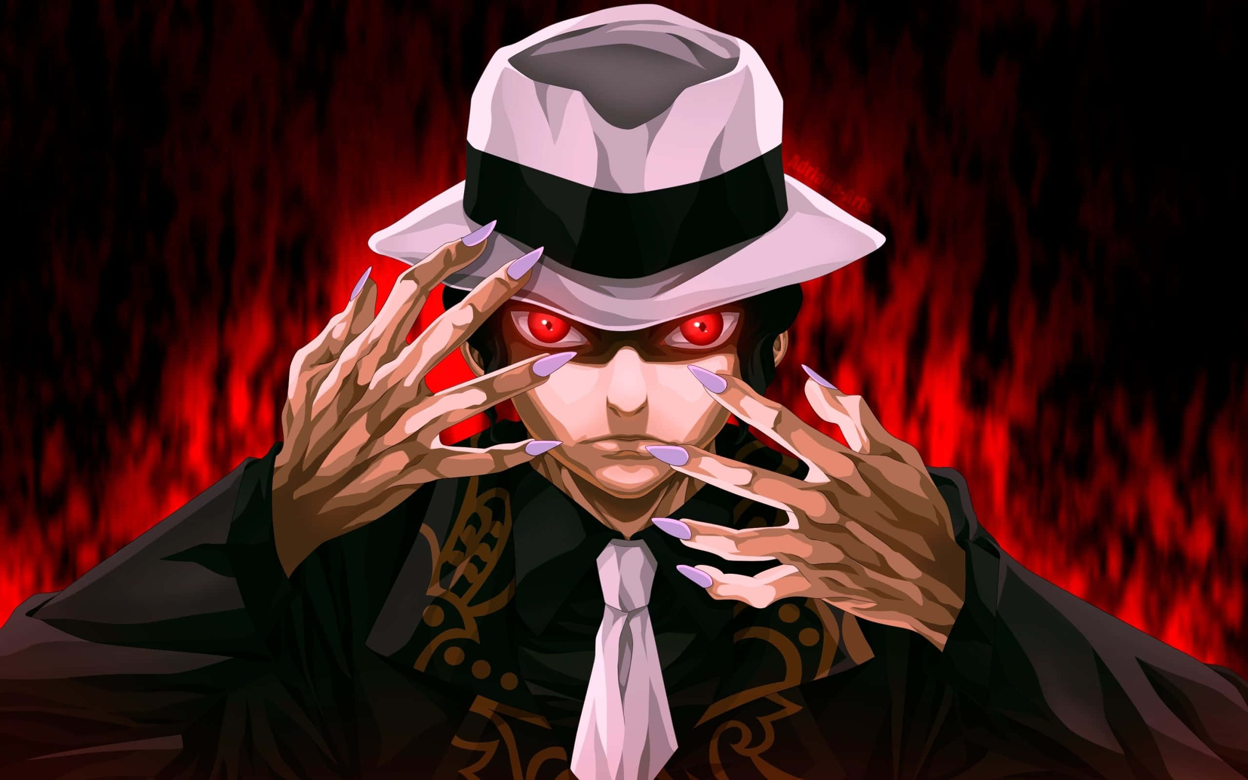 Kibutsuji Muzan, glowing red eyes, purple nails, 2K Desktop Wallpaper