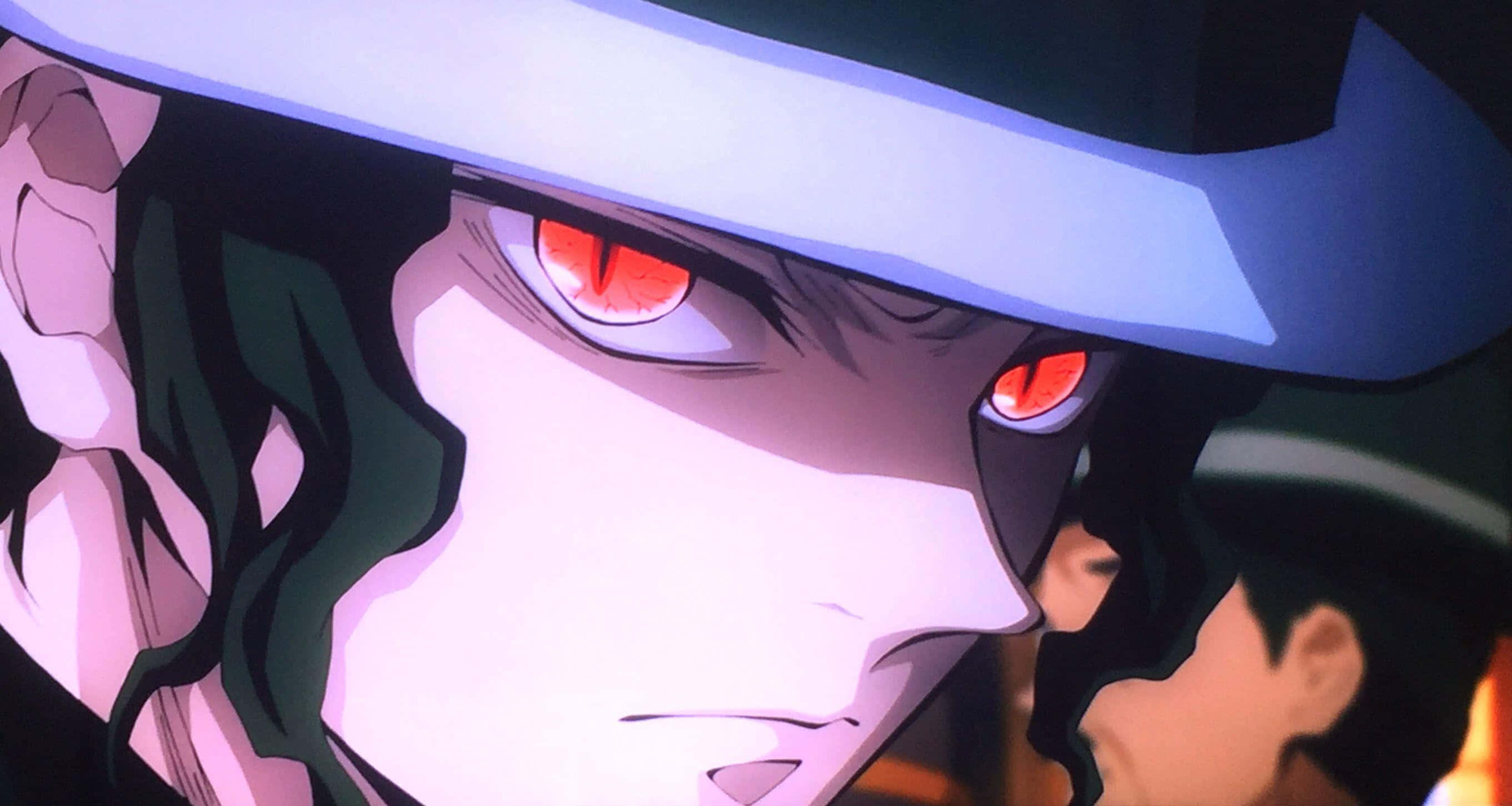 Kibutsuji Muzan, glowing red eyes, white hat, 2K Desktop Wallpaper