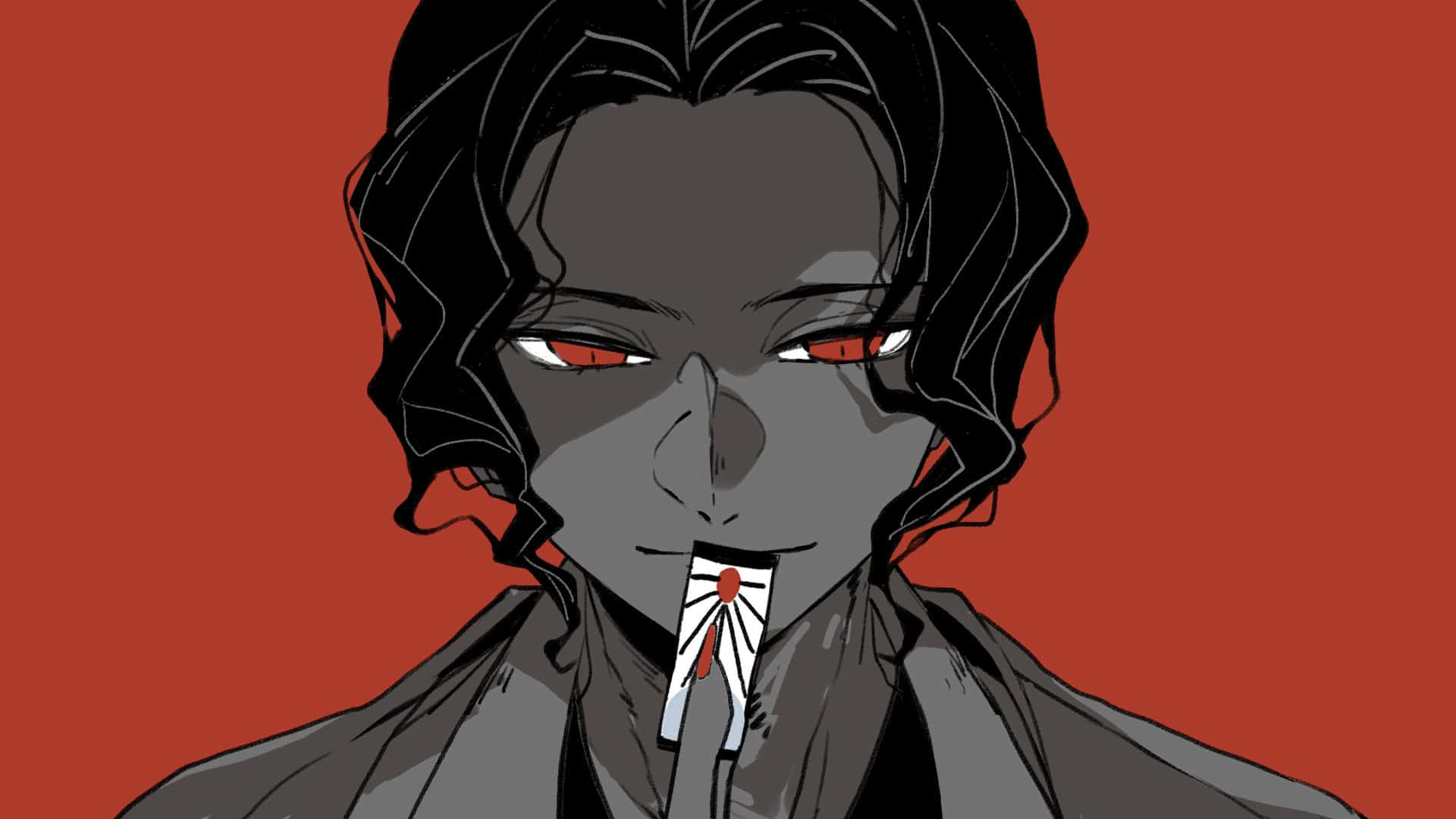 Kibutsuji Muzan, glowing red eyes, white ribbon in mouth, Full HD Desktop Wallpaper