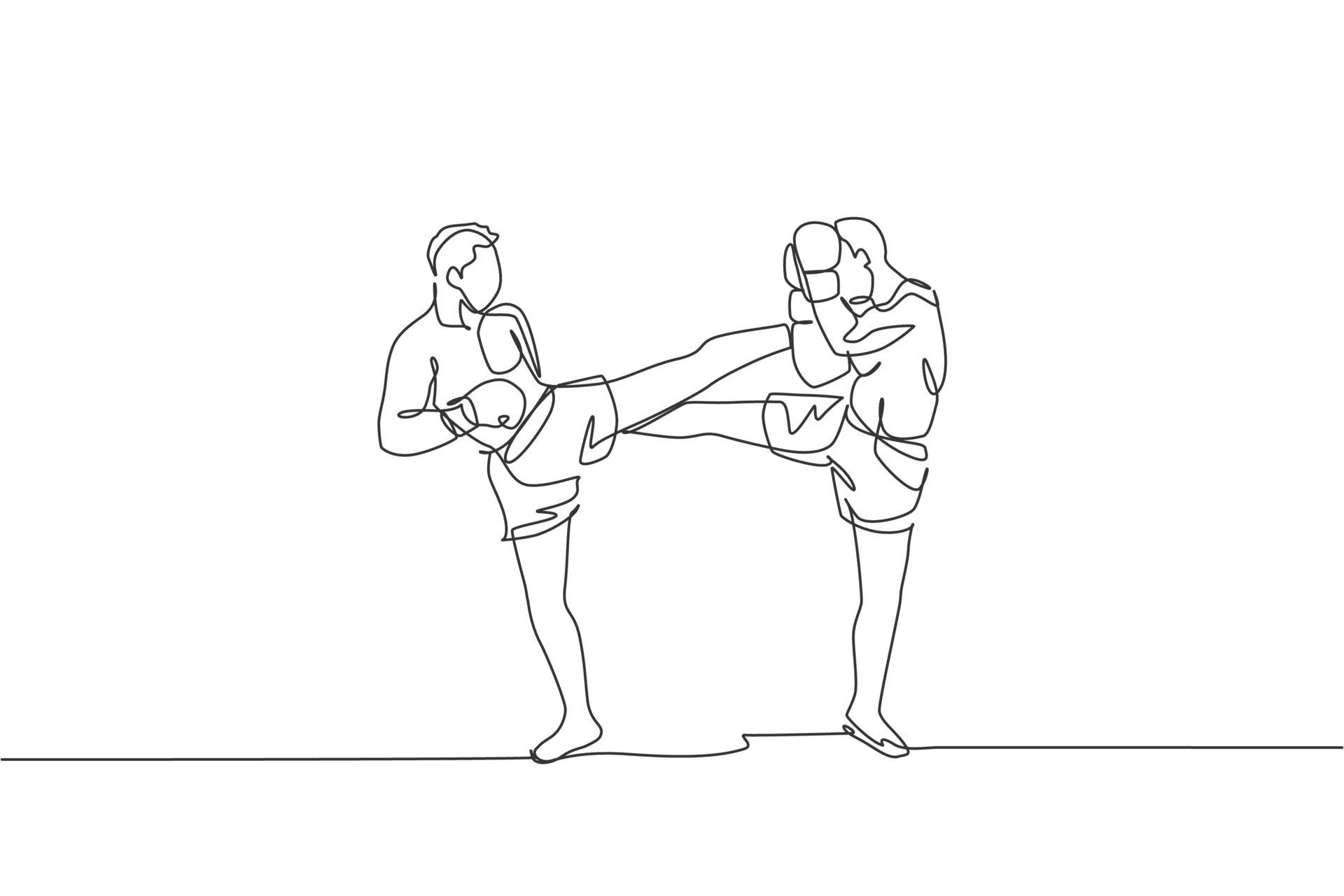 minimalist kickboxing, continuous line illustration, two fighters, Full HD Desktop Wallpaper
