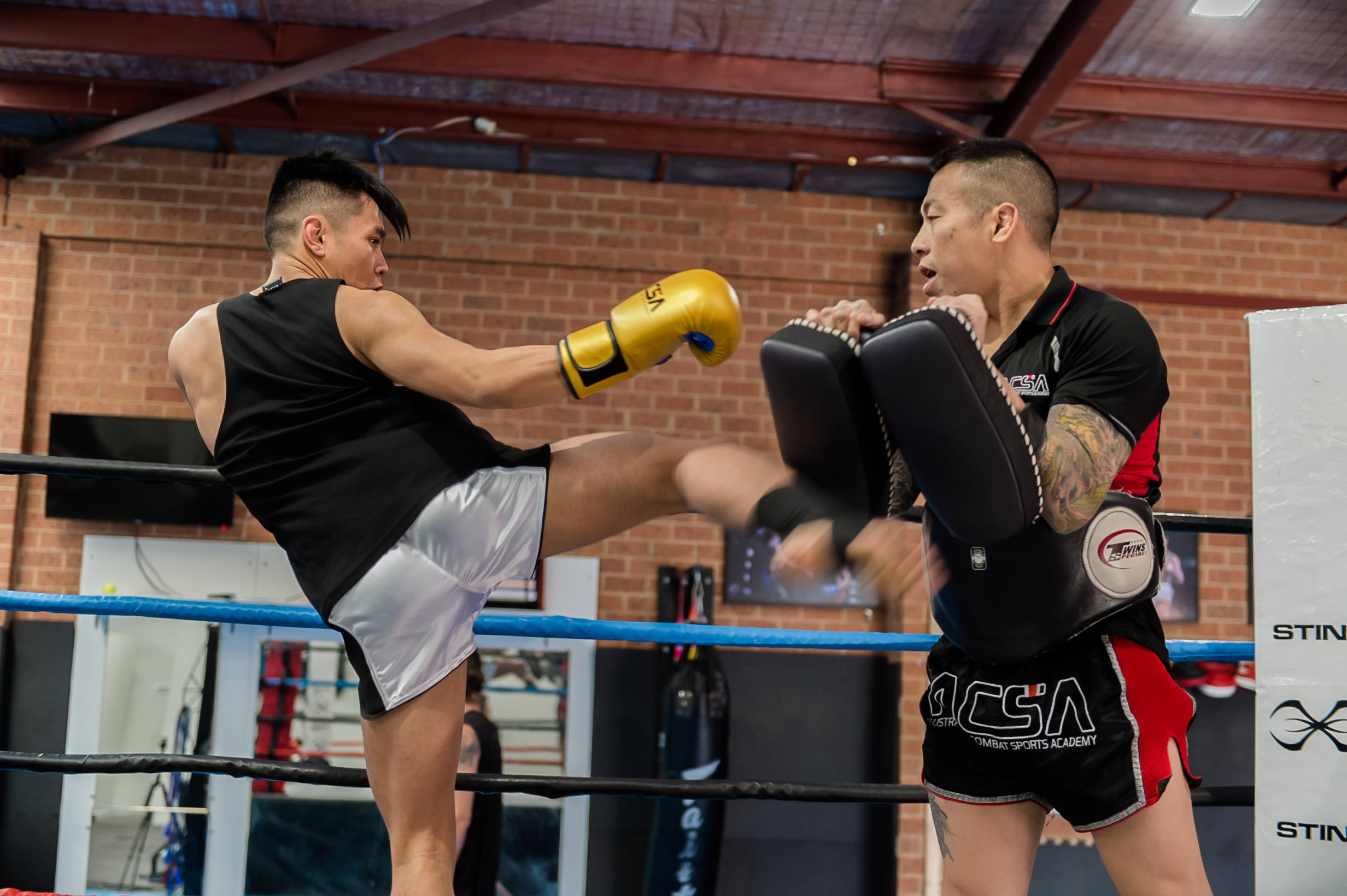 black and silver, brick-walled boxing ring, high kick, Full HD Desktop Wallpaper