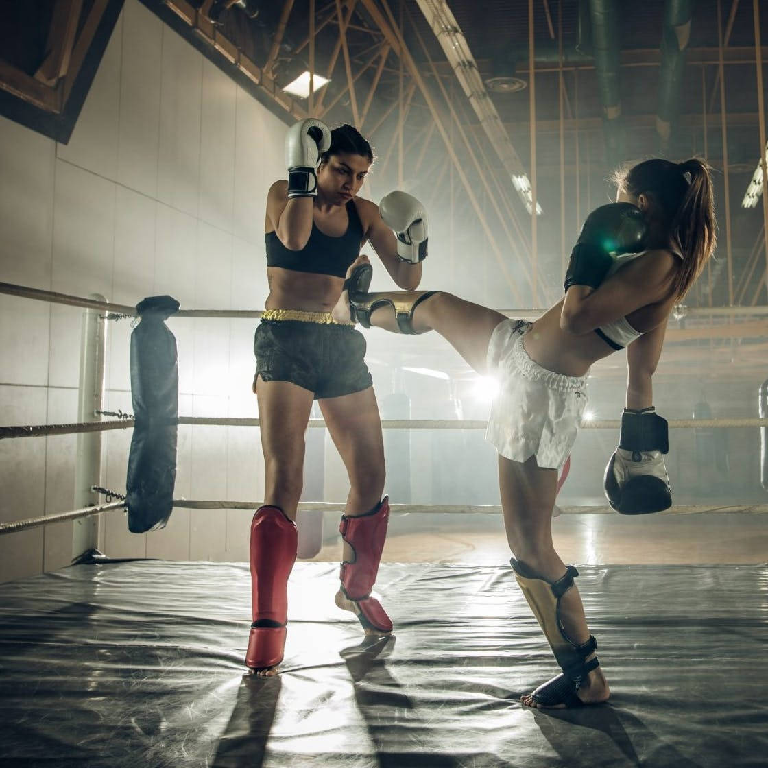 kickboxing sparring match, female athletes, boxing ring, SD Desktop Wallpaper