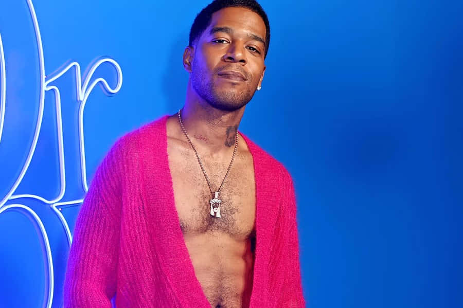 Kid Cudi, pink cardigan, blue backdrop, SD Desktop Wallpaper