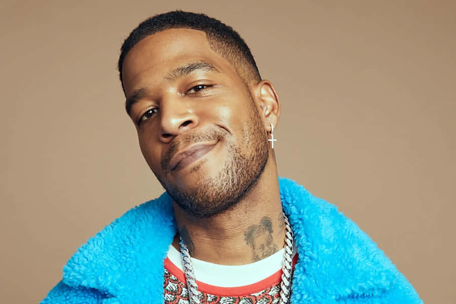 Kid Cudi, blue fur coat, cross earring, SD Desktop Wallpaper