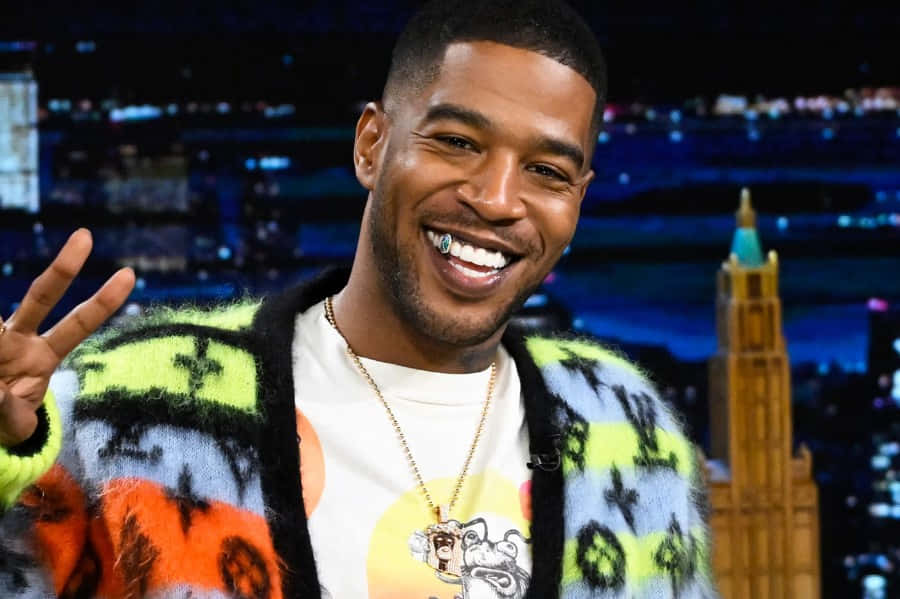 Kid Cudi, peace sign, colorful patterned cardigan, SD Desktop Wallpaper