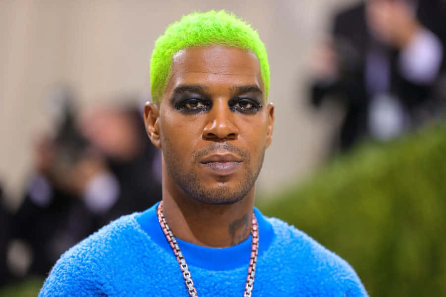 Kid Cudi, green hair, blue top, SD Desktop Wallpaper
