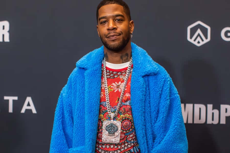 Kid Cudi, blue fur coat, red patterned shirt, SD Desktop Wallpaper