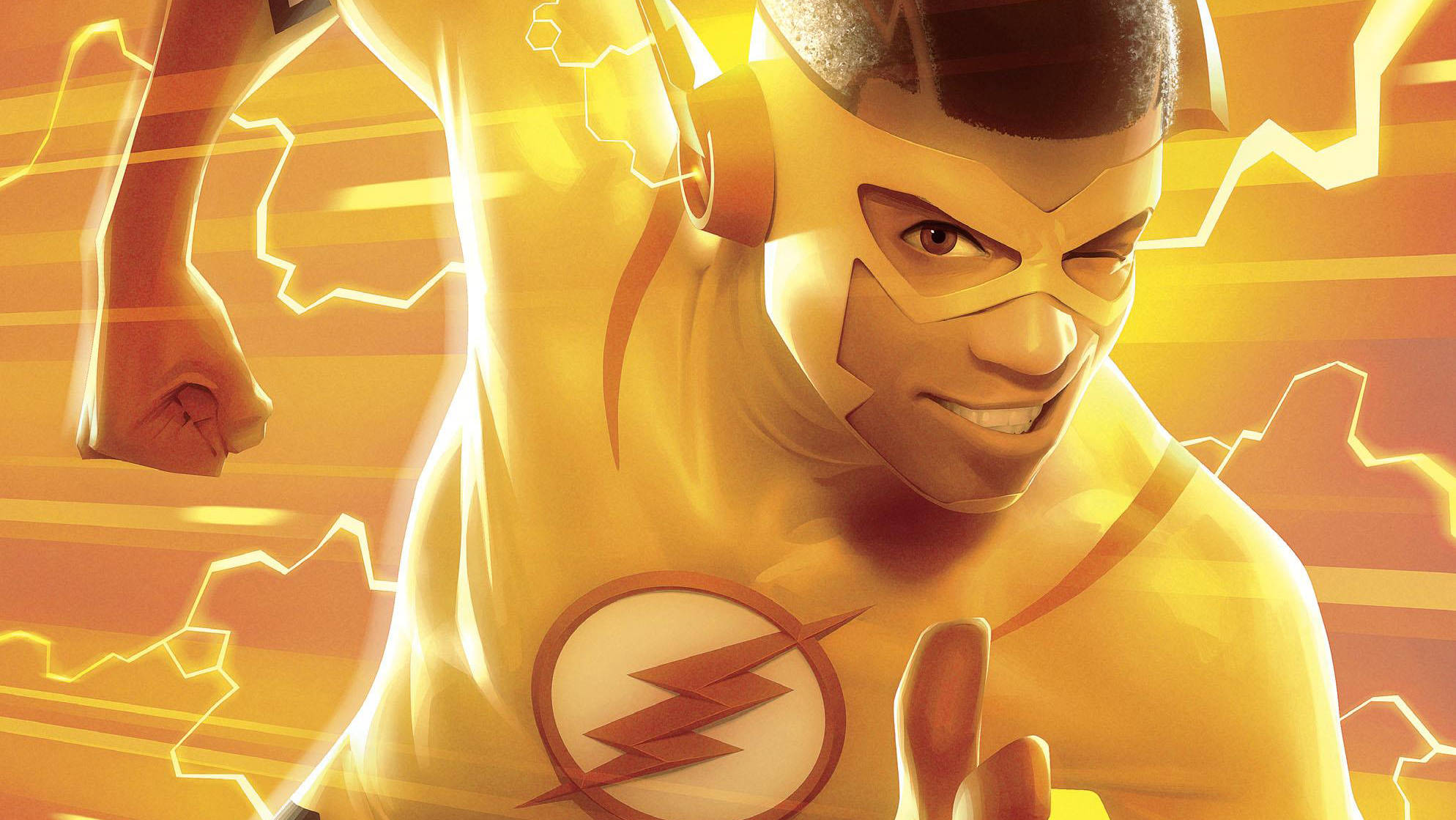 Kid Flash, yellow suit, lightning motifs, Full HD Desktop Wallpaper