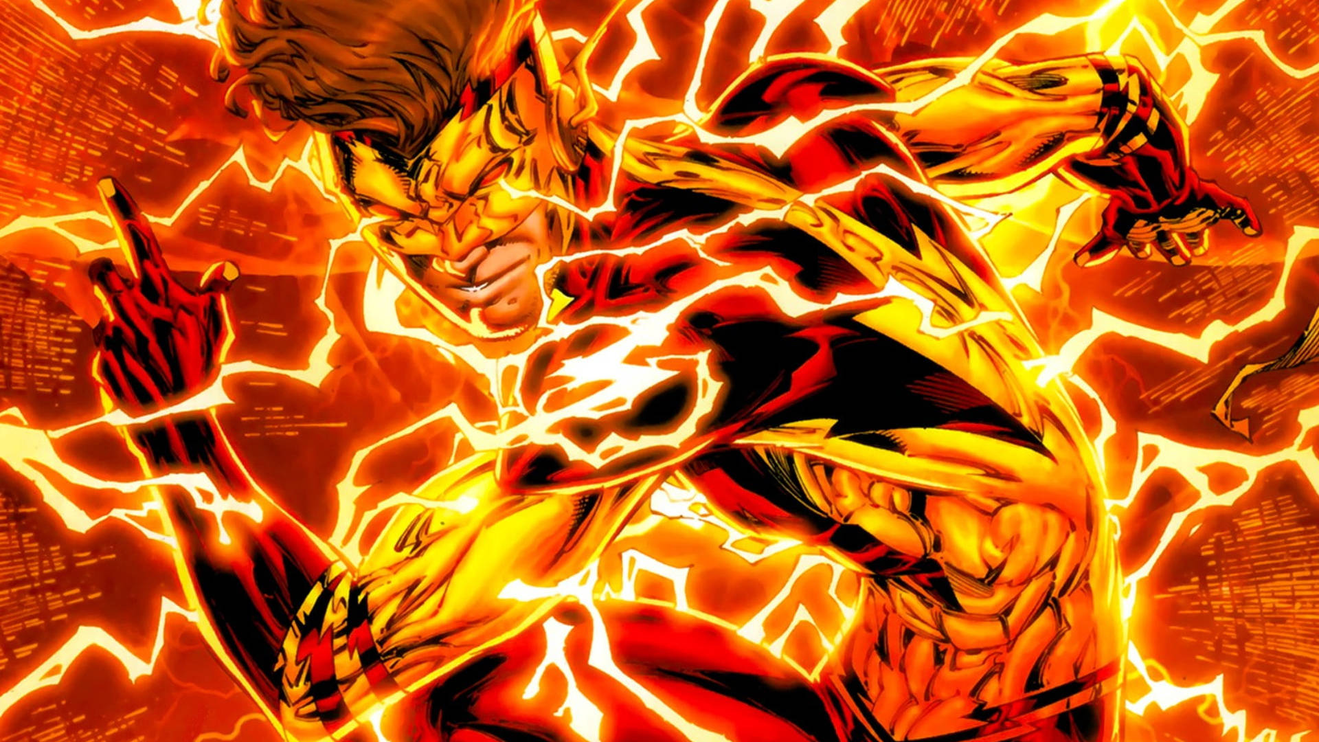 Kid Flash, red and gold suit, crackling lightning energy, Full HD Desktop Wallpaper