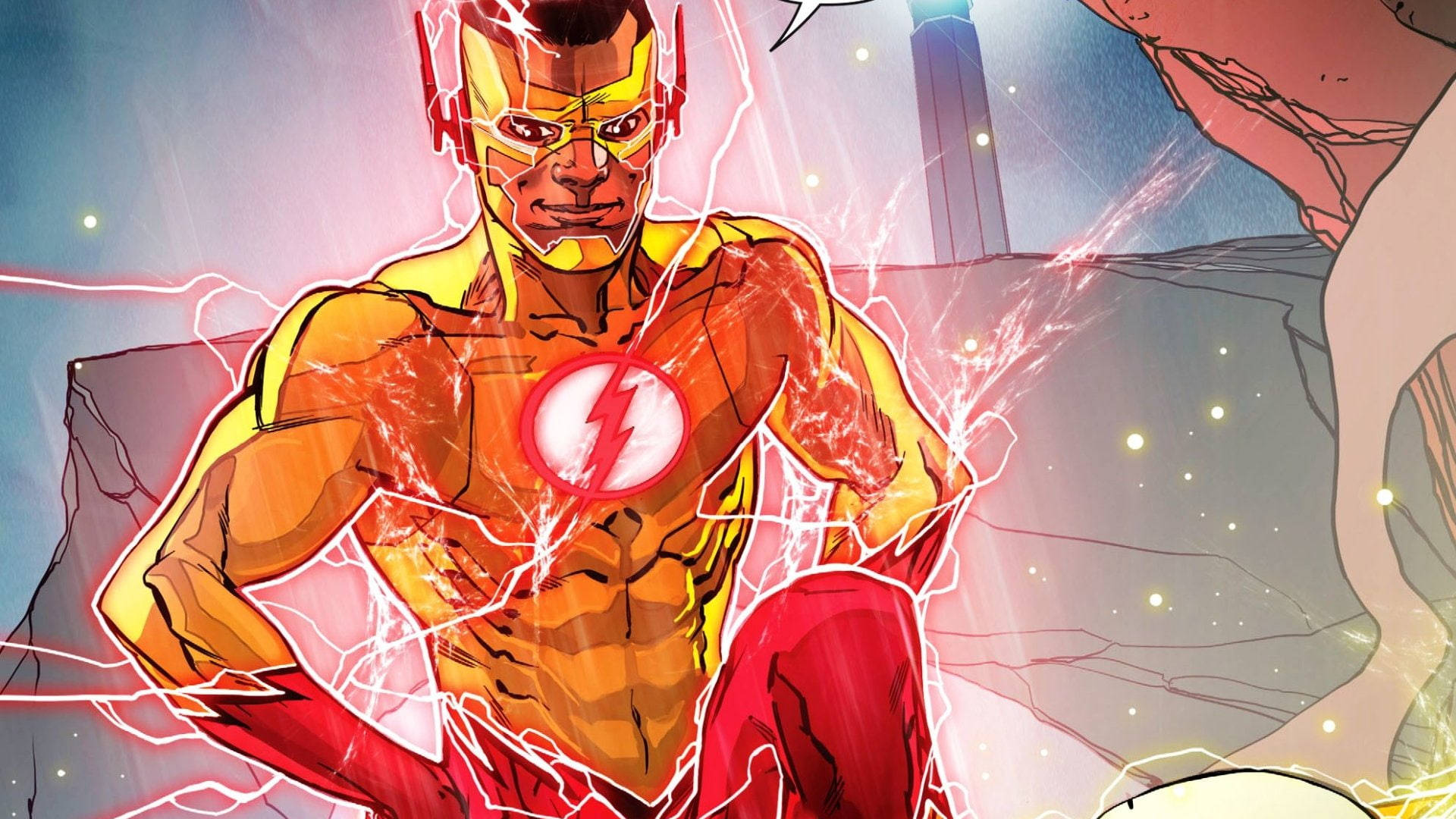 Kid Flash, red yellow suit, lightning bolts, Full HD Desktop Wallpaper