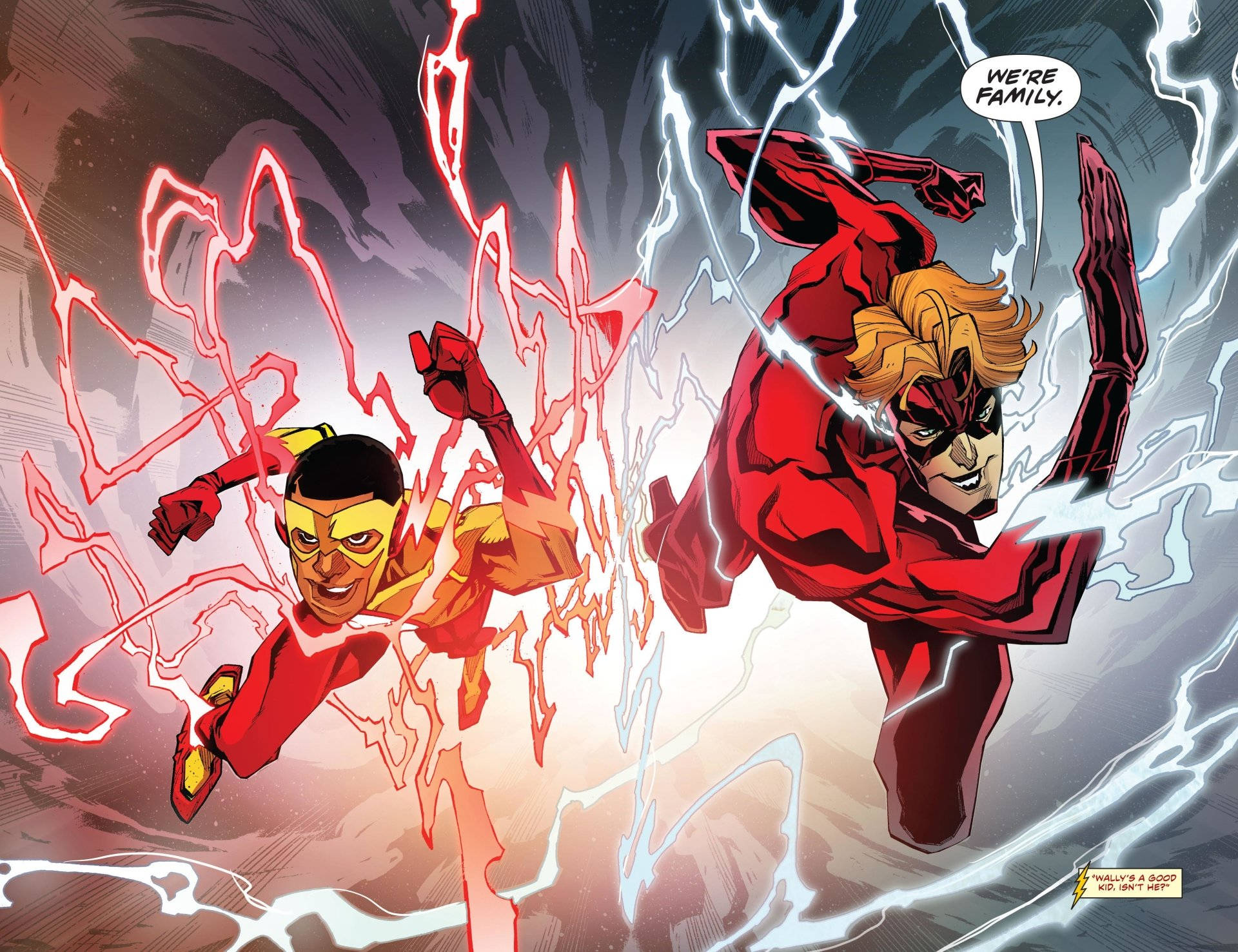 Kid Flash, red suits, storm of red and blue lightning, Full HD Desktop Wallpaper