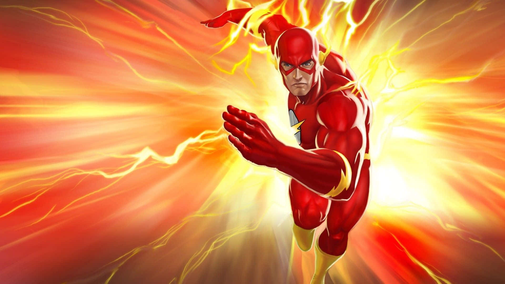 The Flash, red suit, explosive yellow lightning, Full HD Desktop Wallpaper