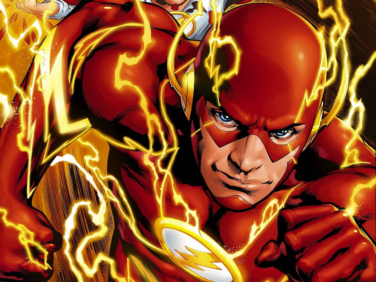 The Flash, red suit, yellow lightning bolts, HD Desktop Wallpaper
