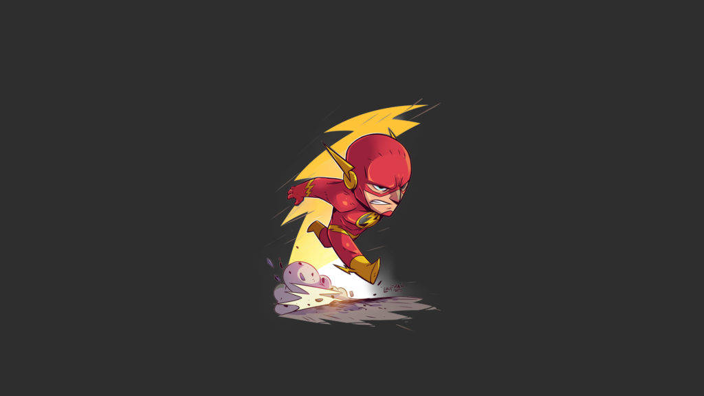 The Flash, chibi-style, yellow lightning trail, SD Desktop Wallpaper