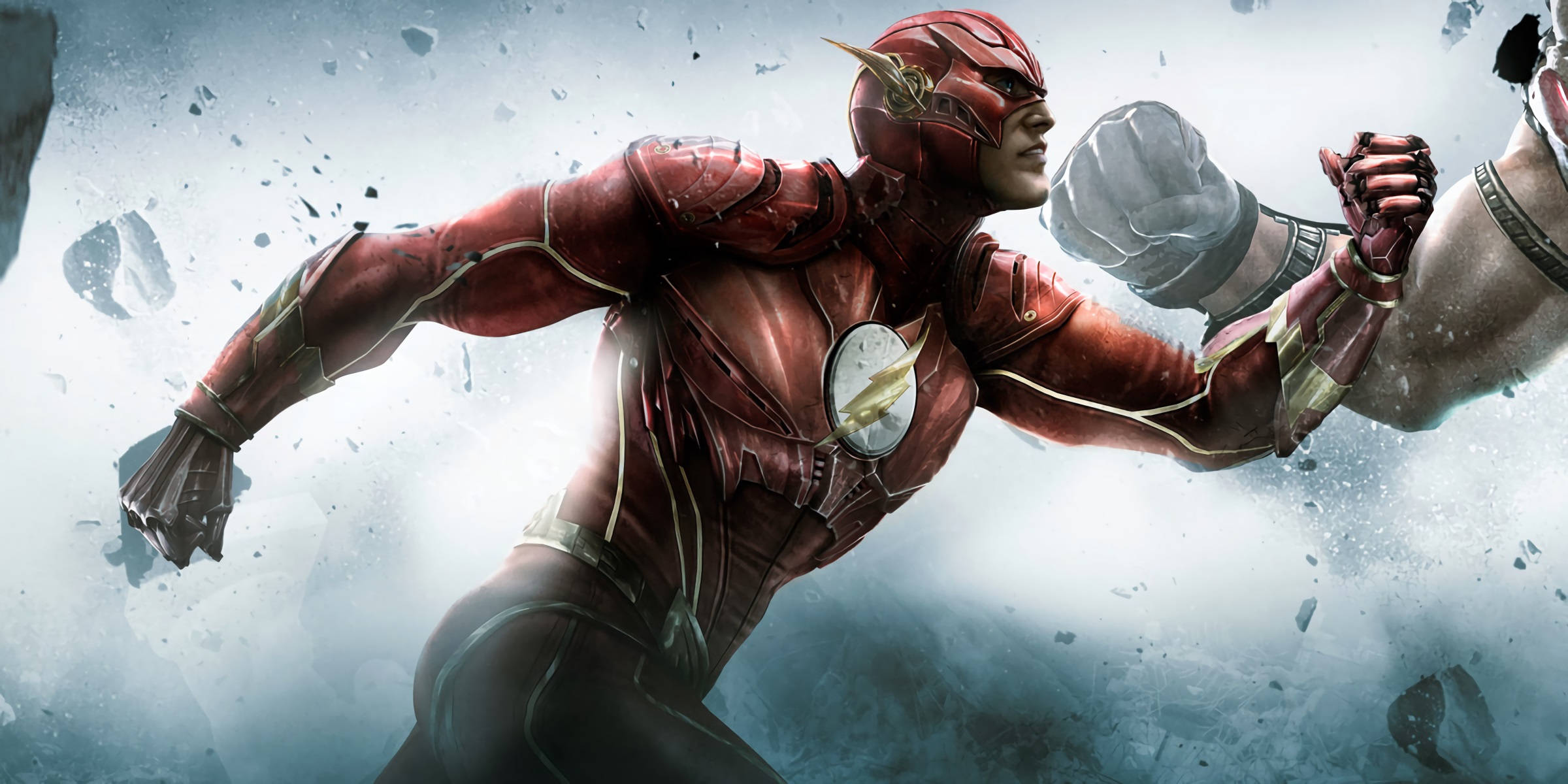 The Flash, red suit, debris, Full HD Desktop Wallpaper